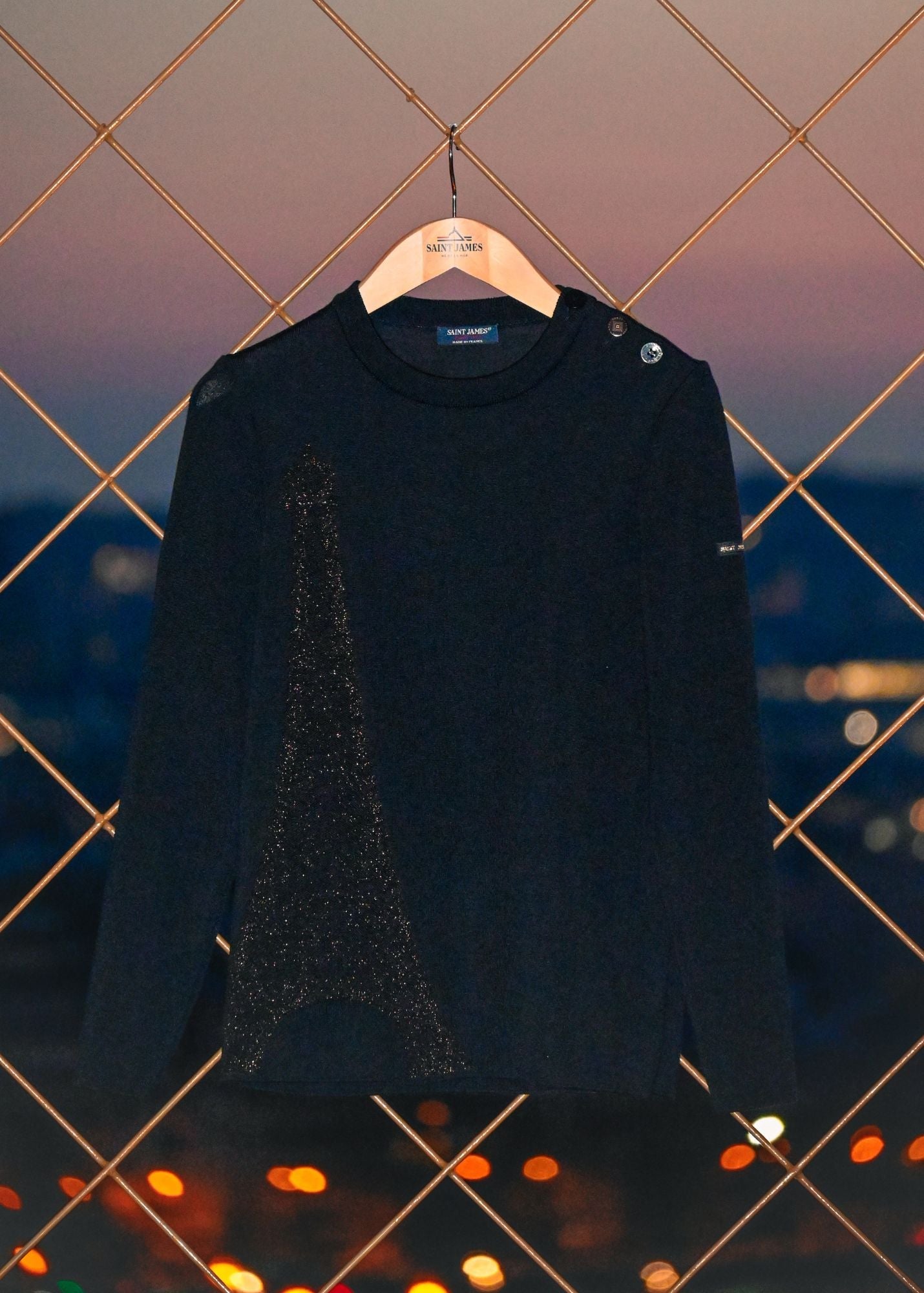 Saint James BREGANCON EIFFEL - Breton Sweater with Lurex Eiffel Tower Motif (NAVY / BRONZE)