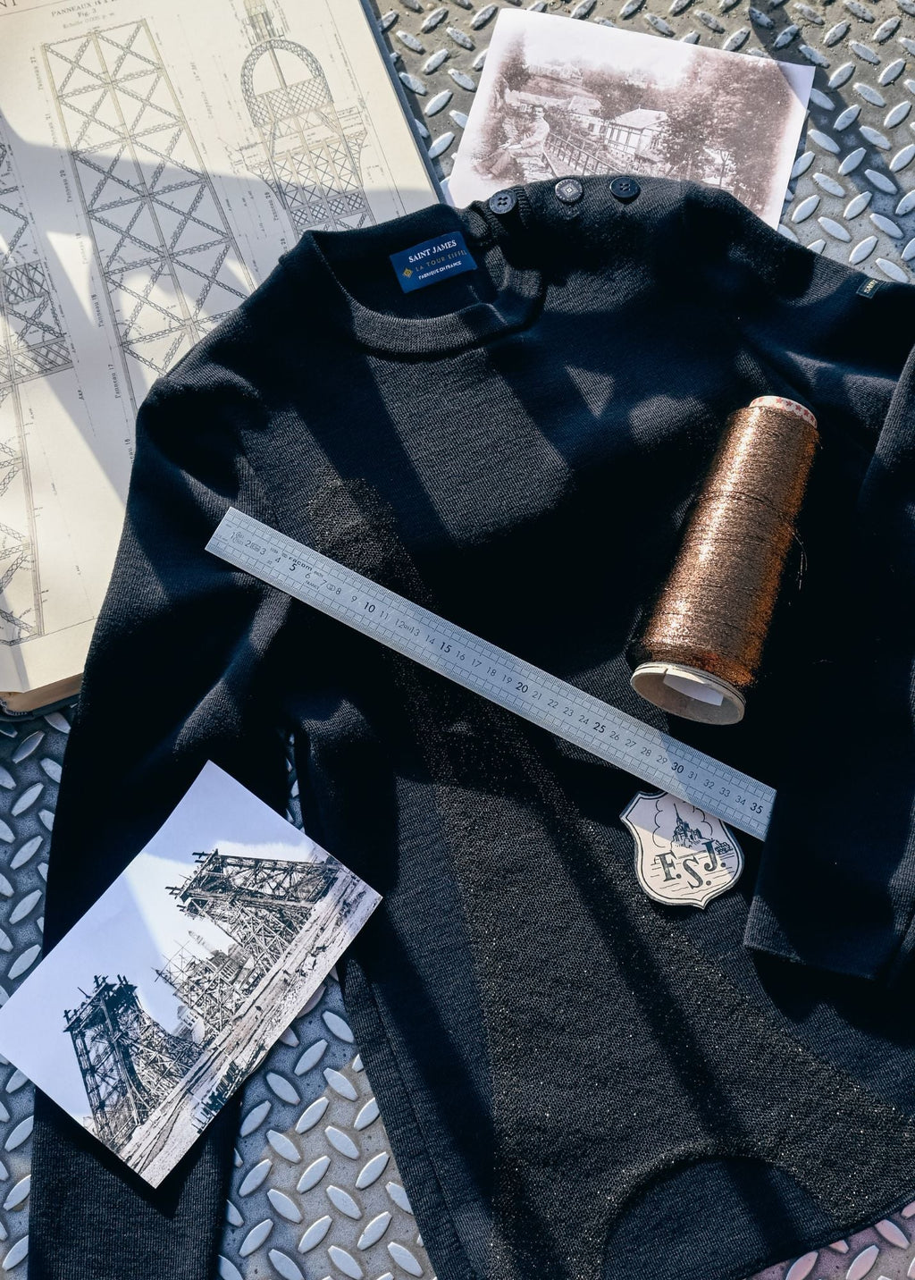 Saint James BREGANCON EIFFEL - Breton Sweater with Lurex Eiffel Tower Motif (NAVY / BRONZE)