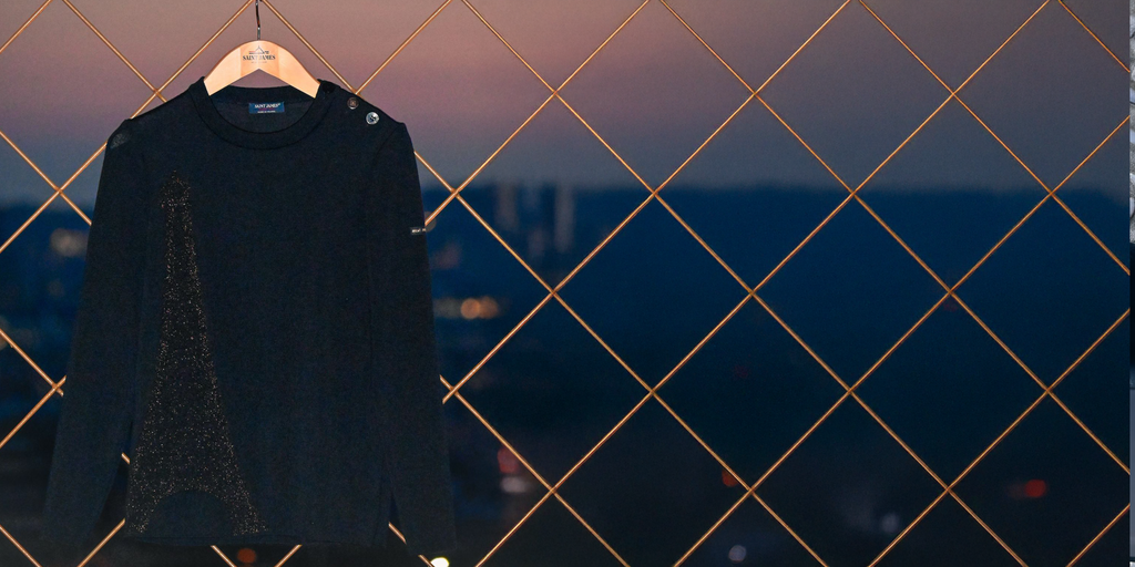 Saint James BREGANCON EIFFEL - Breton Sweater with Lurex Eiffel Tower Motif (NAVY / BRONZE)