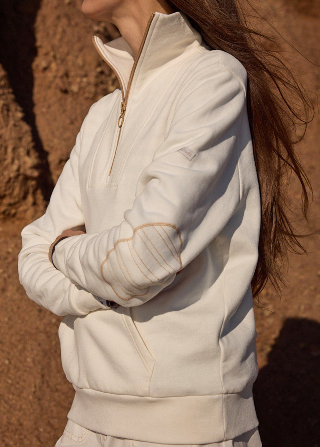 Saint James LOU Cotton Fleece Quarter-Zip Sweatshirt  (IVORY / SAIL CANVAS)