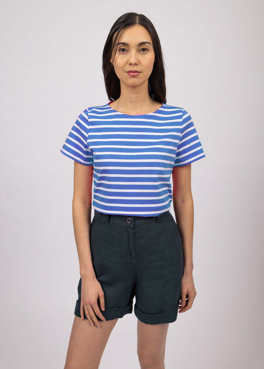 Saint James Etrille Nautical Stripe Tee With Short Sleeves Soft Cotton Women Fit Mer Blue White