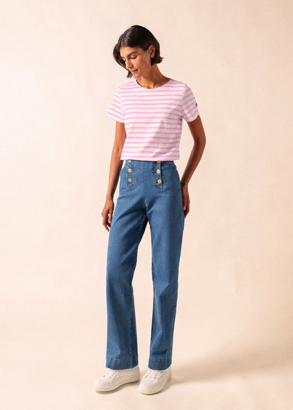 Saint James Etrille II Nautical Striped Tee (WHITE / TEA ROSE PINK)