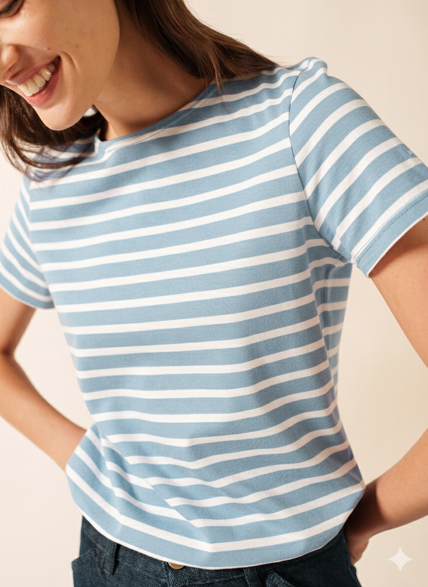 Saint James ETRILLE II Nautical Striped Tee (SKYLIGHT BLUE / WHITE)