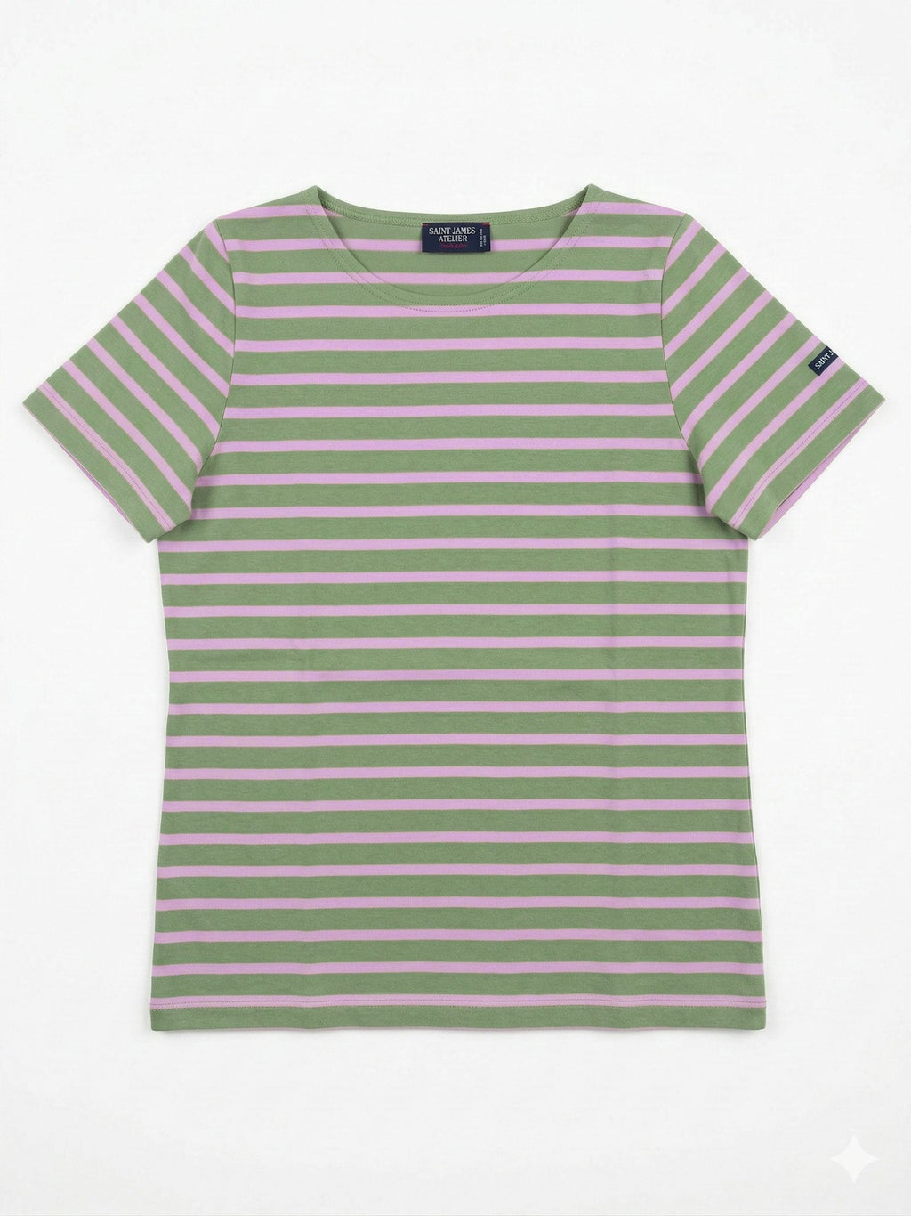 Saint James ETRILLE II Nautical Striped Tee (SAGE OLIVE / TEA ROSE PINK)