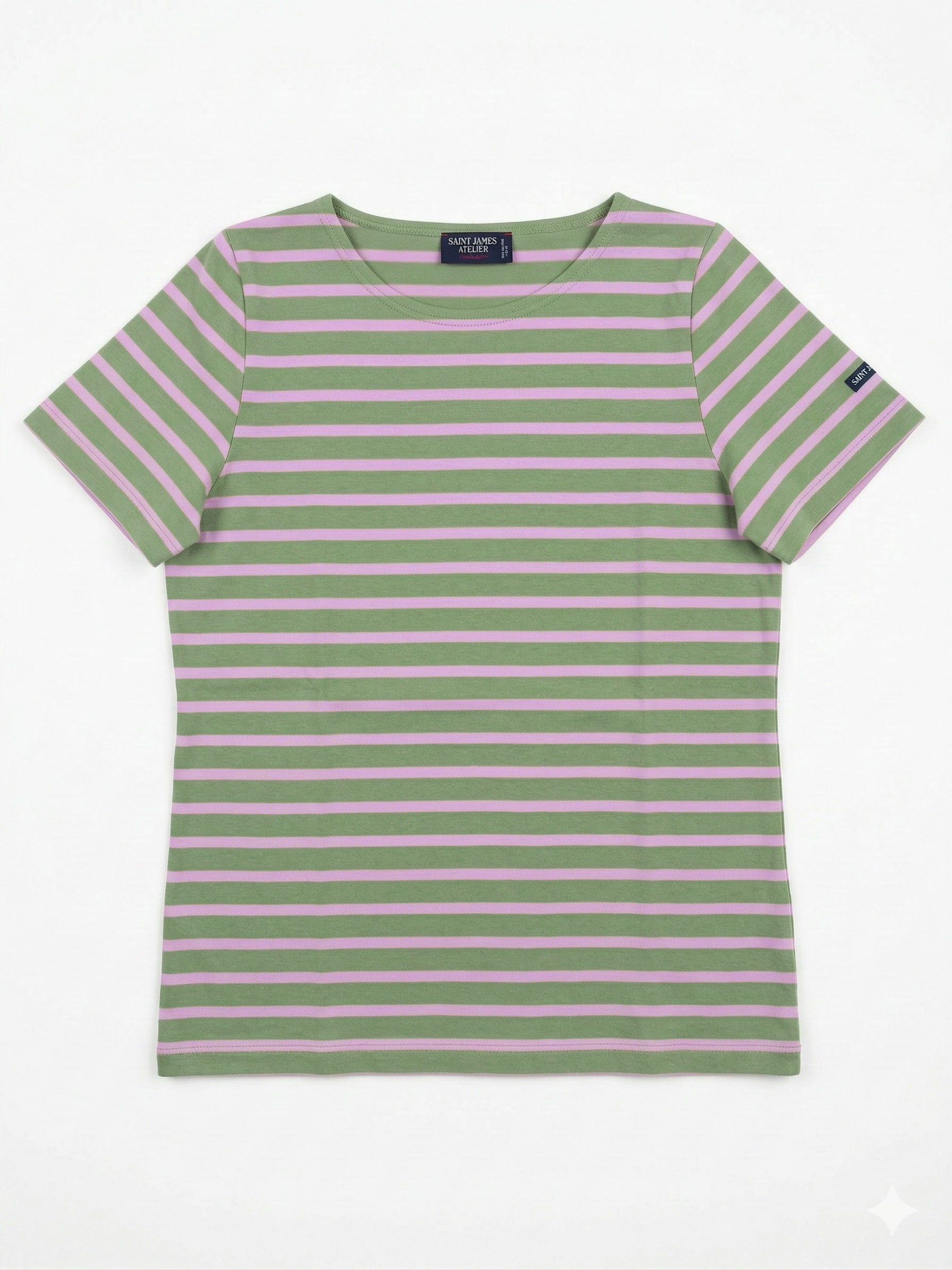 Saint James ETRILLE II Nautical Striped Tee (SAGE OLIVE / TEA ROSE PINK)