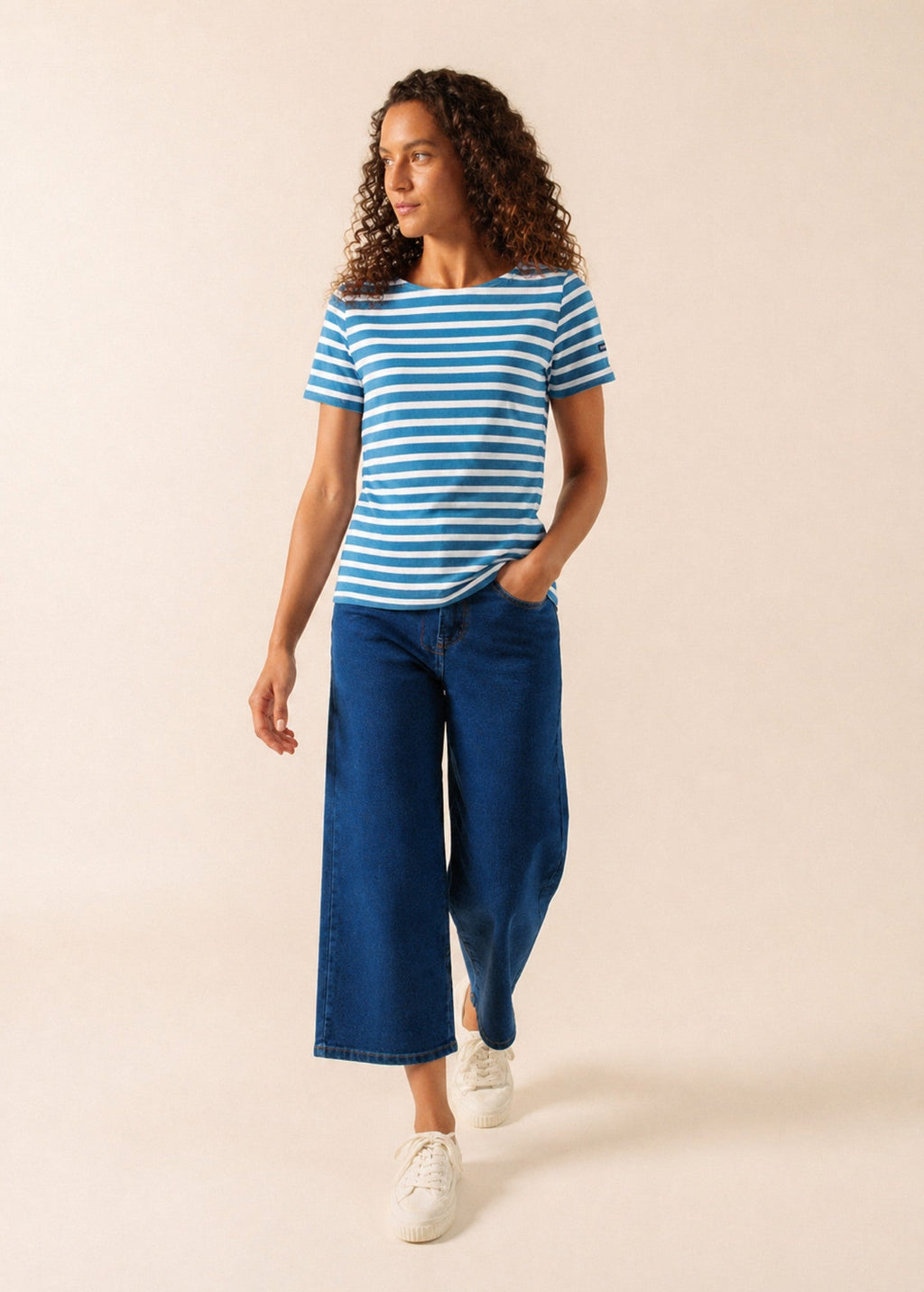 Saint James ETRILLE II Nautical Striped Tee (CAPRI BLUE / WHITE)