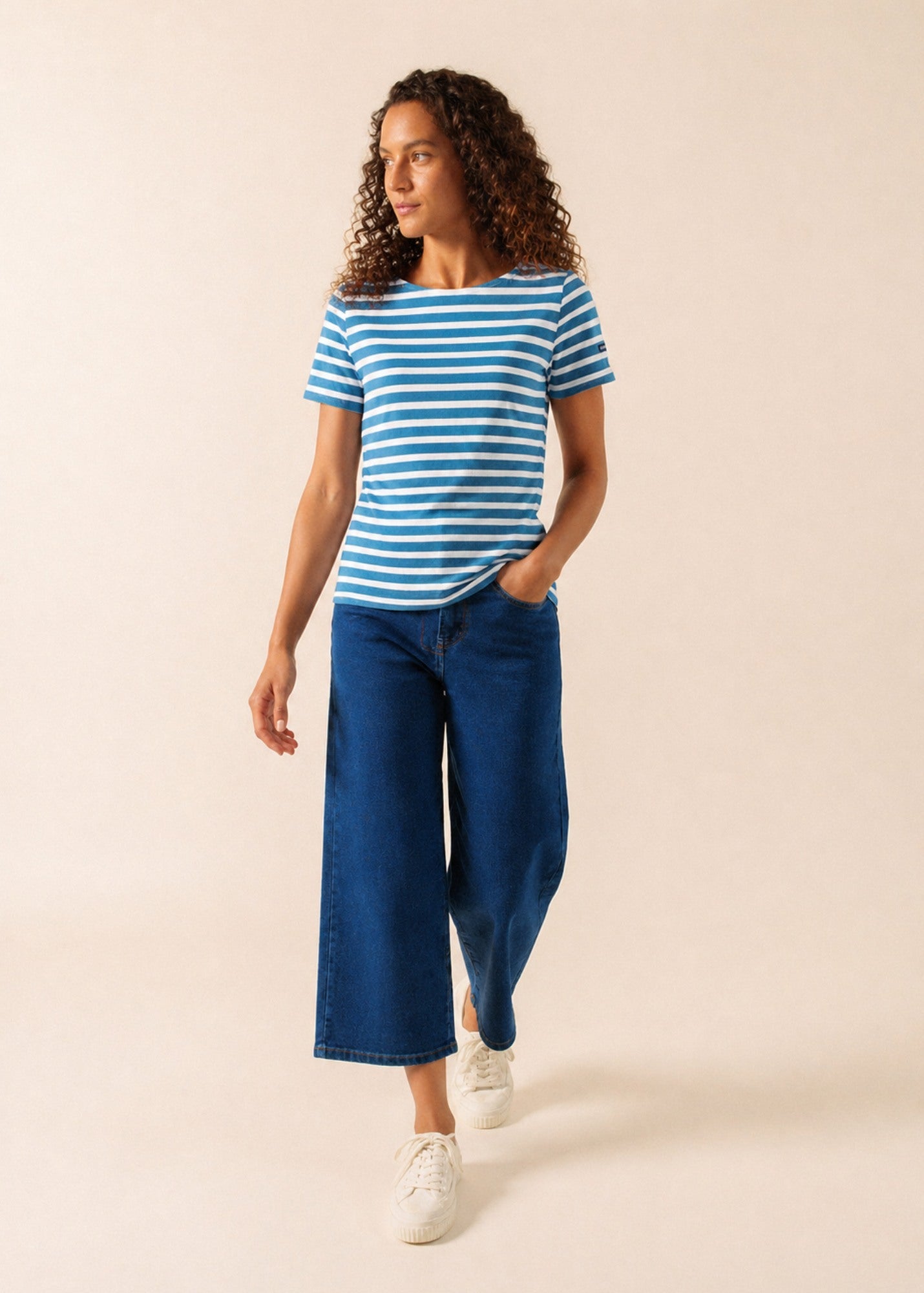 Saint James ETRILLE II Nautical Striped Tee (CAPRI BLUE / WHITE)