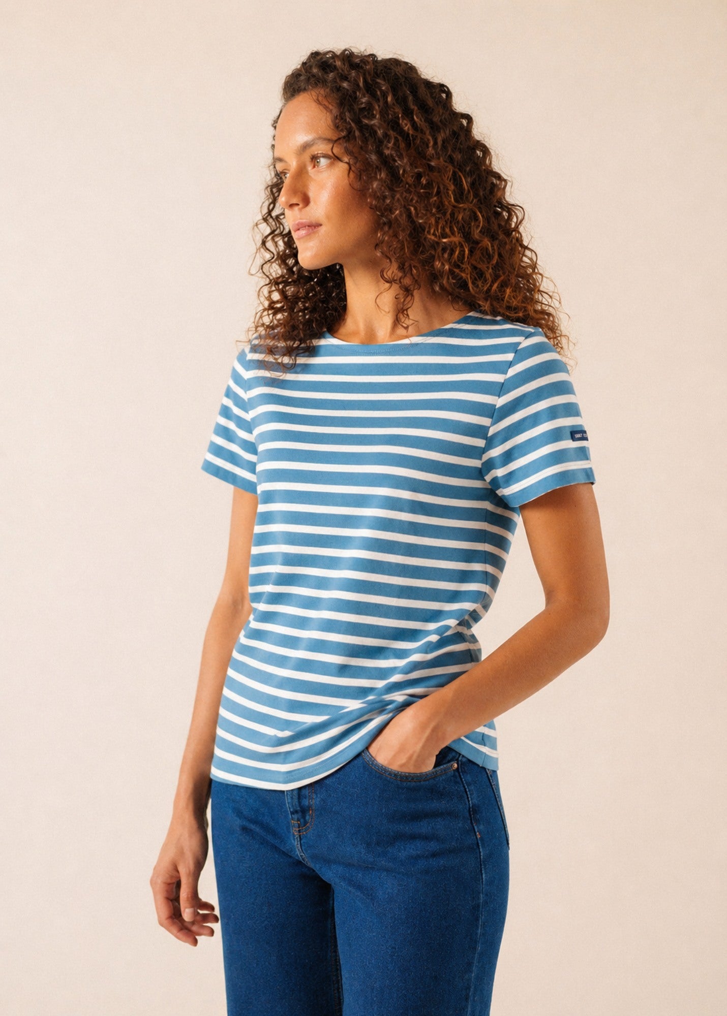 Saint James ETRILLE II Nautical Striped Tee (CAPRI BLUE / WHITE)