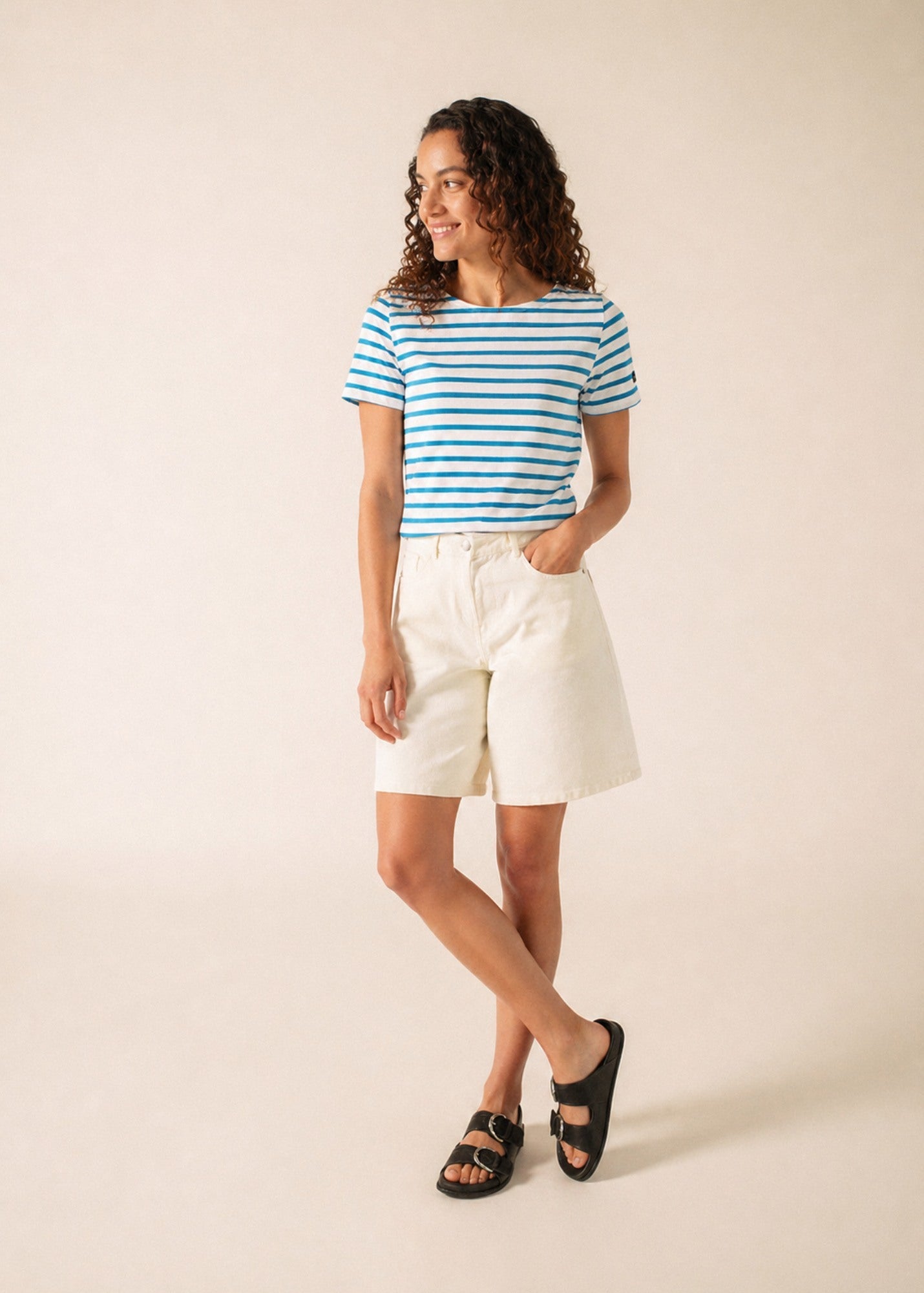 Saint James ETRILLE II Nautical Striped Tee (WHITE / CAPRI BLUE)