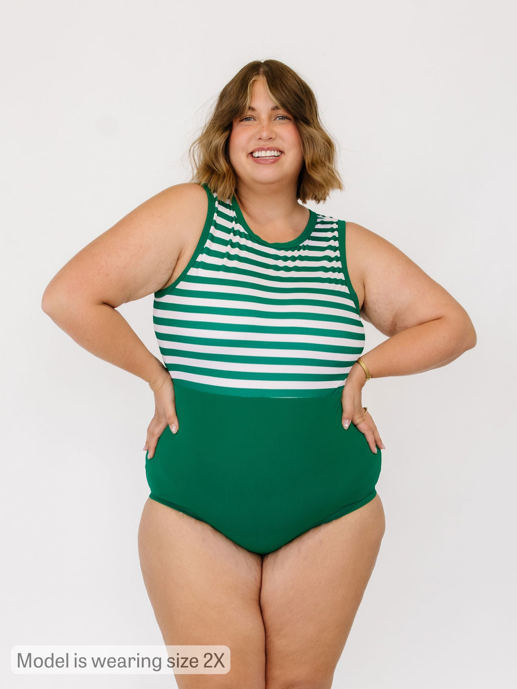 Emerald Stripe High-Neck One-Piece