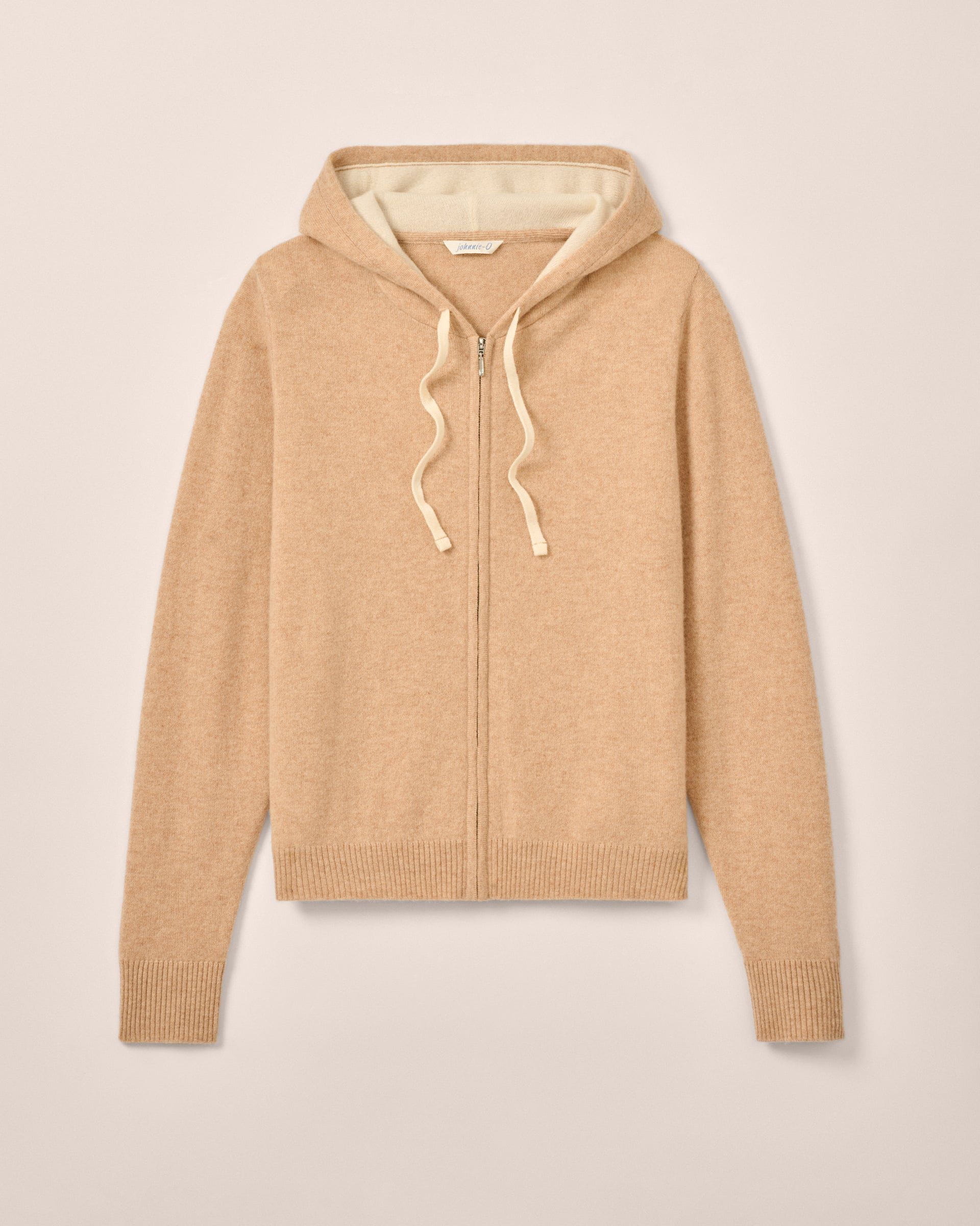 Johnnie-O Amanda Cashmere Full Zip Hooded Sweater, Oatmeal