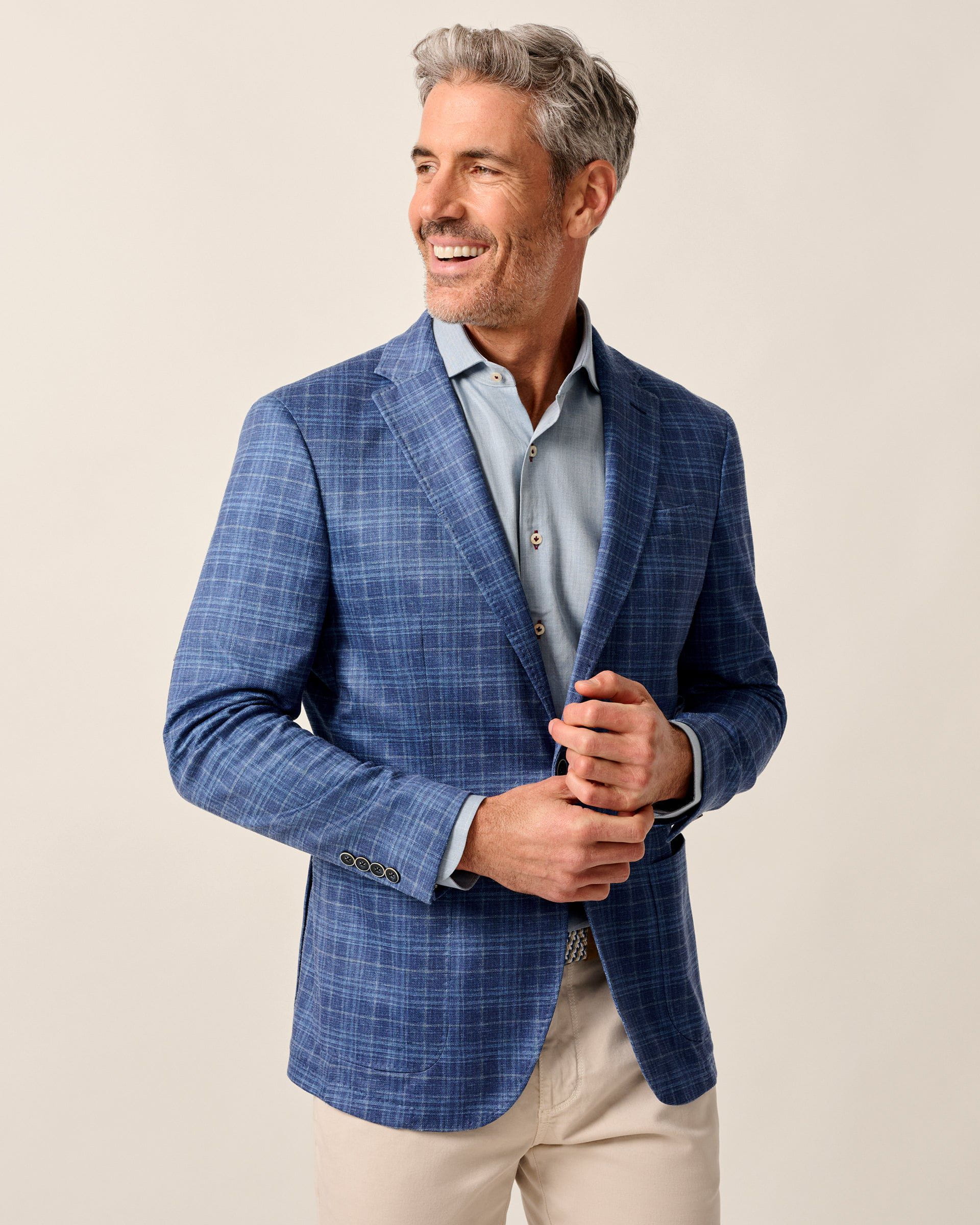 Johnnie-O Adonis Top Shelf Plaid Knit Sport Coat, Navy