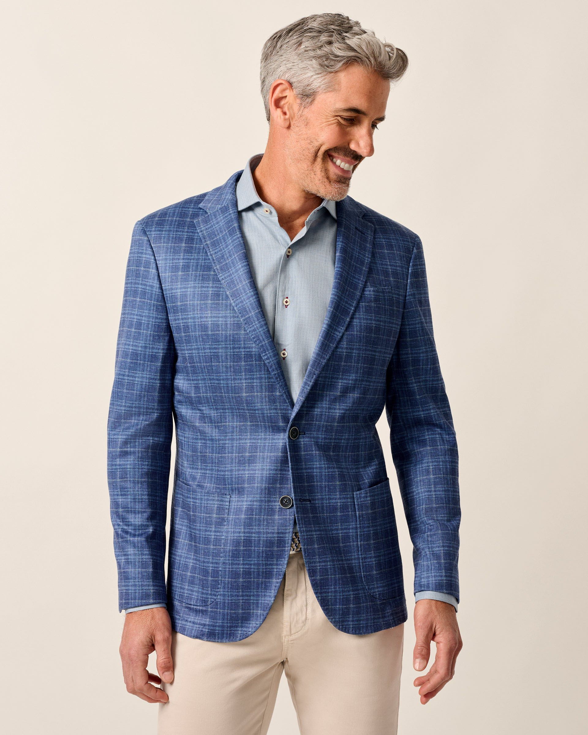 Johnnie-O Adonis Top Shelf Plaid Knit Sport Coat, Navy