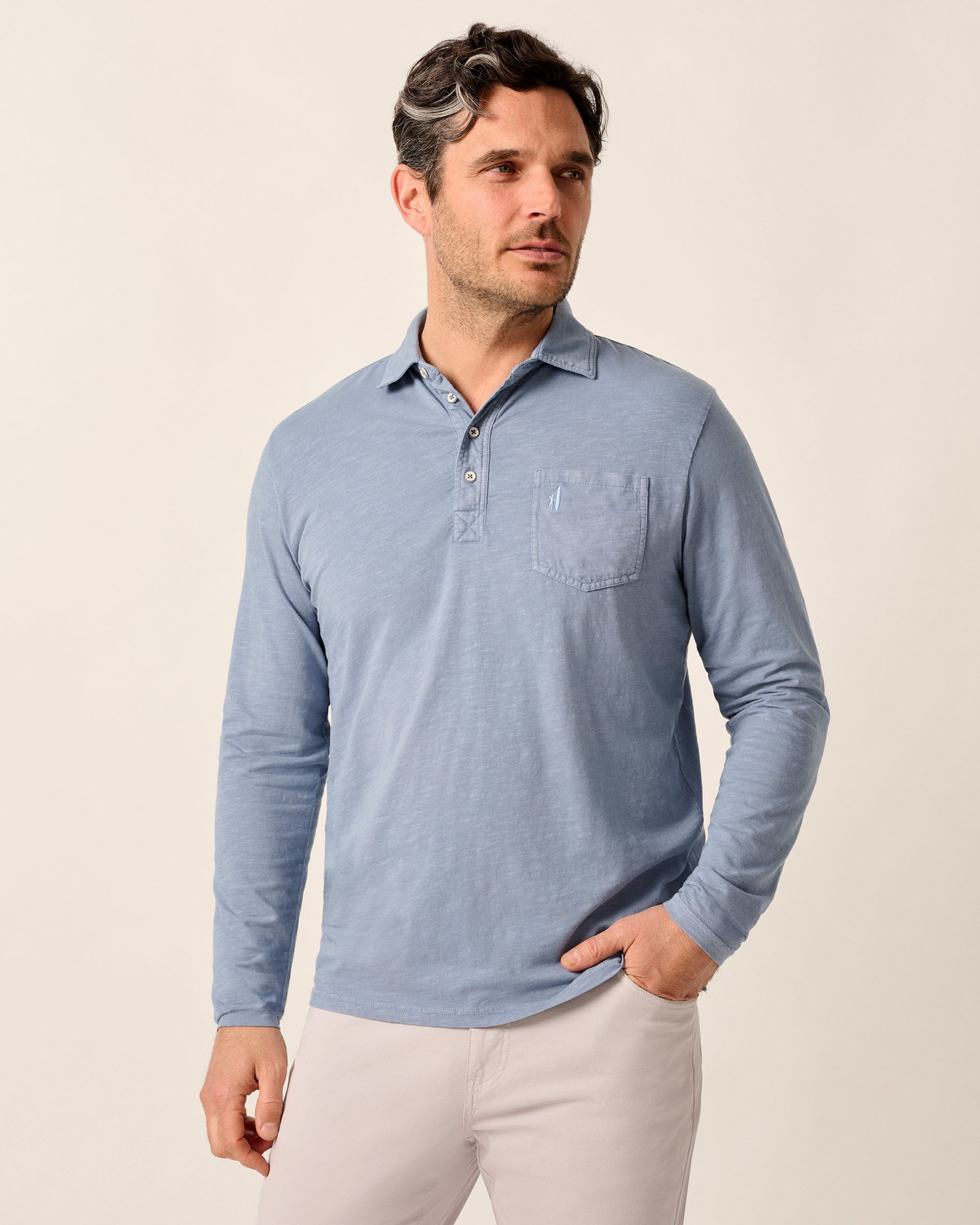 Johnnie-O Long Sleeve Original 4-Button Polo - Coastal Wash