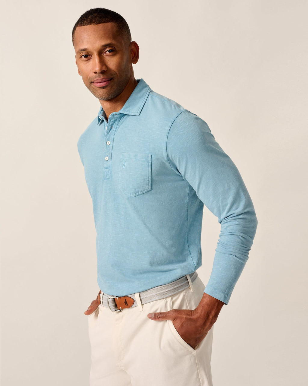 Johnnie-O Long Sleeve Original 4-Button Polo - Coastal Wash