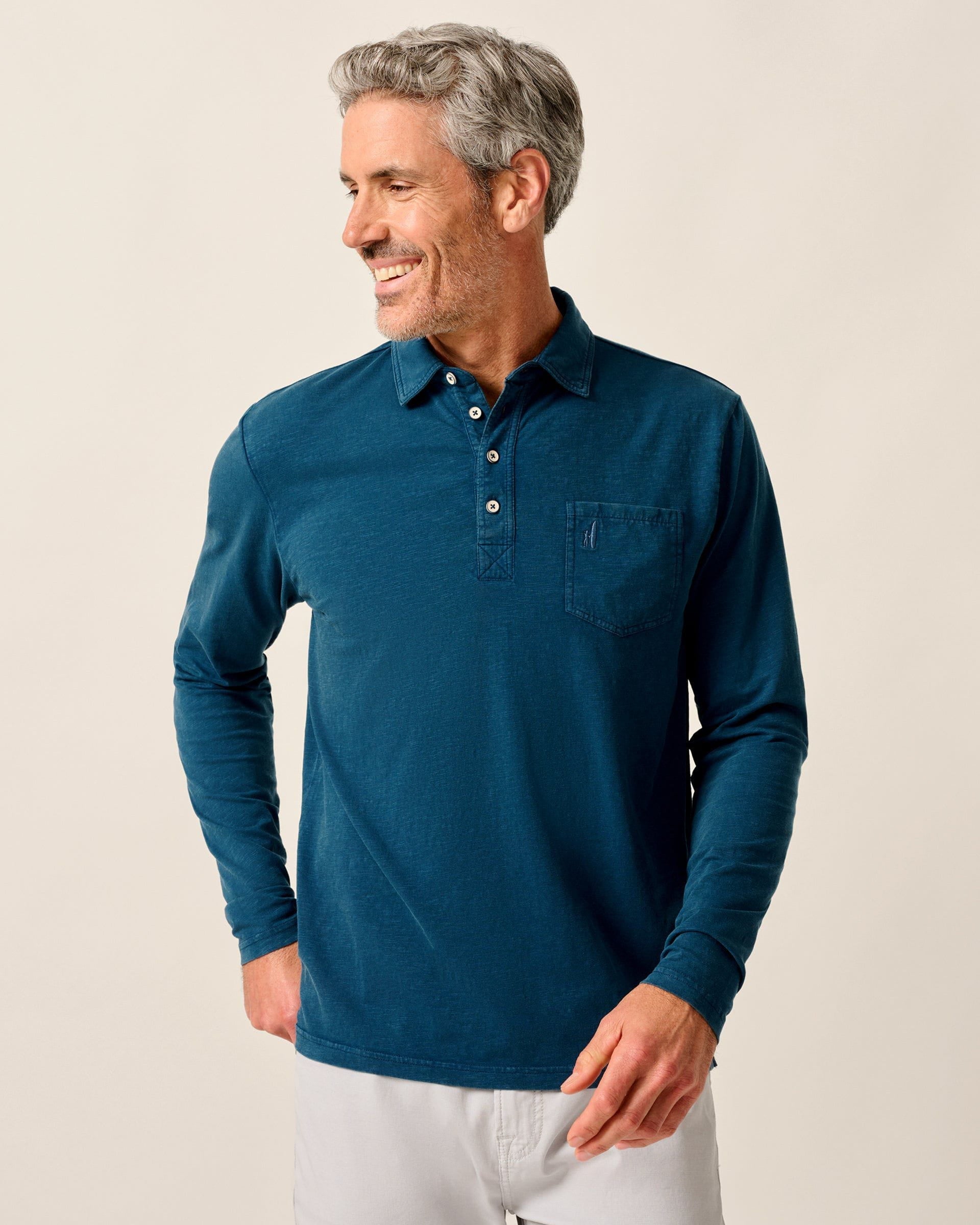 Johnnie-O Long Sleeve Original 4-Button Polo - Coastal Wash