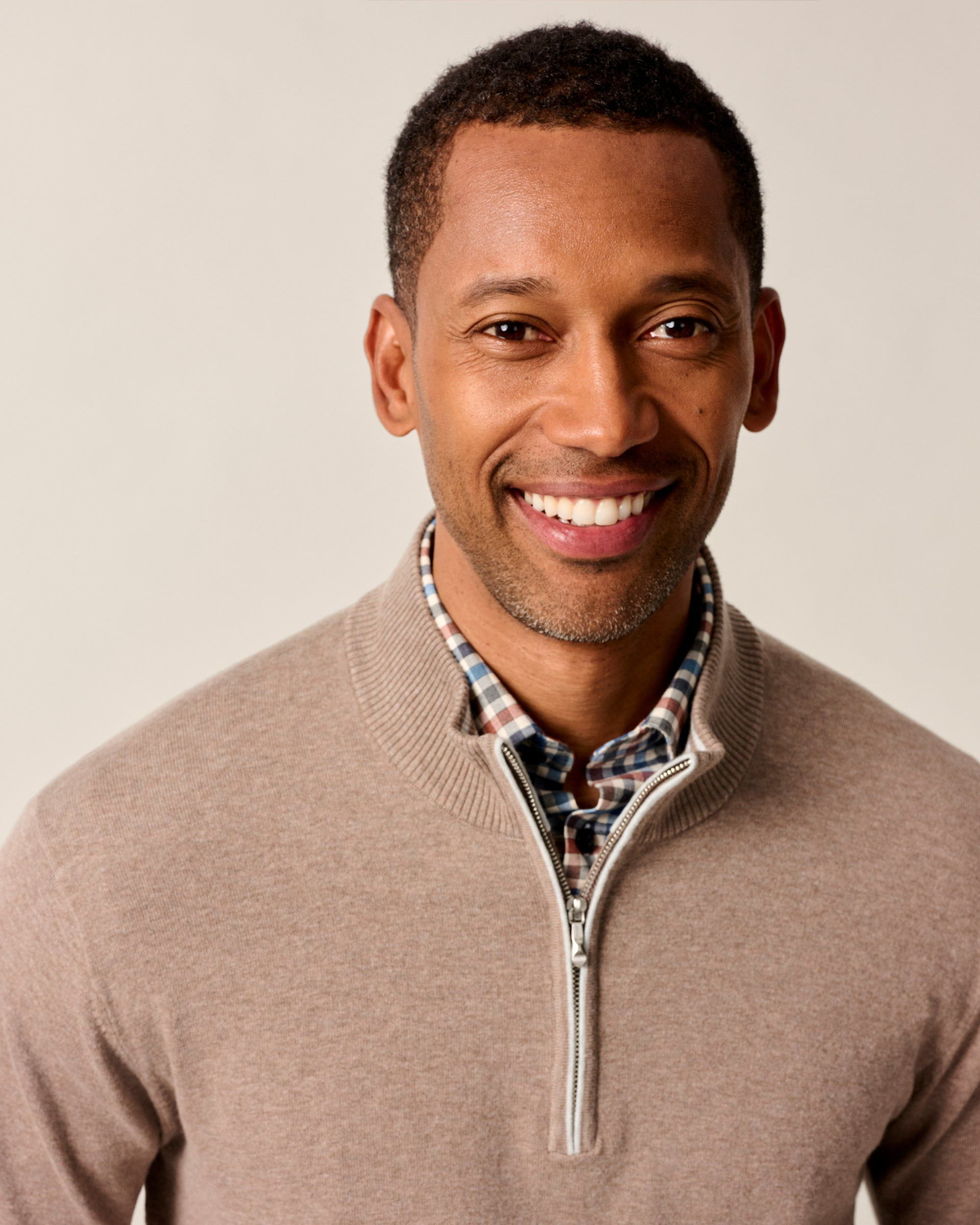 Johnnie-O Desmond Plaited Cotton Blend 1/4 Zip Sweater, Alpaca