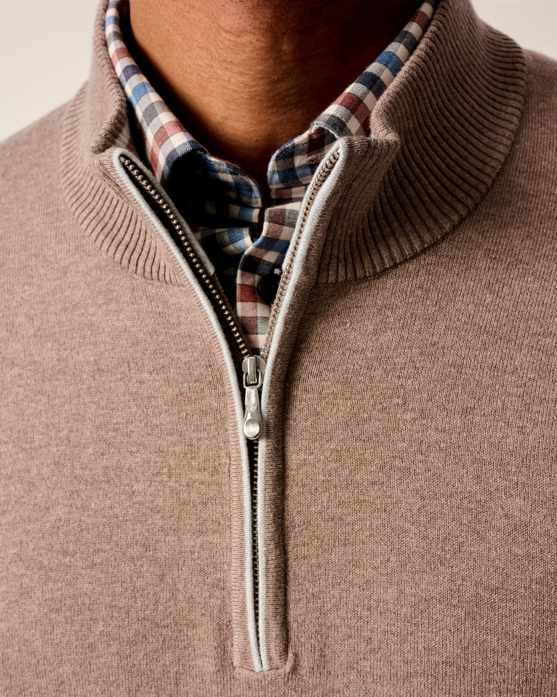 Johnnie-O Desmond Plaited Cotton Blend 1/4 Zip Sweater, Alpaca