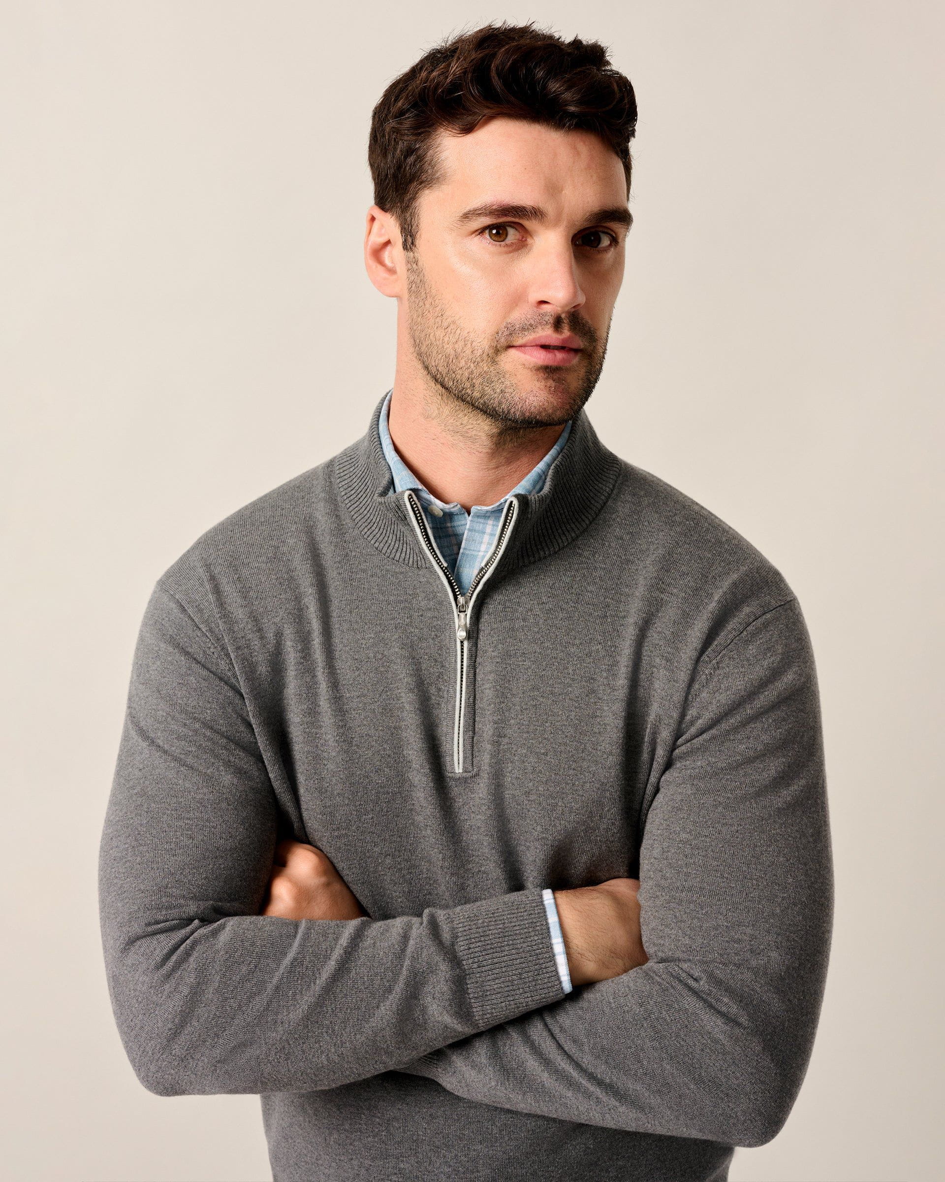 Johnnie-O Desmond Plaited Cotton Blend 1/4 Zip Sweater