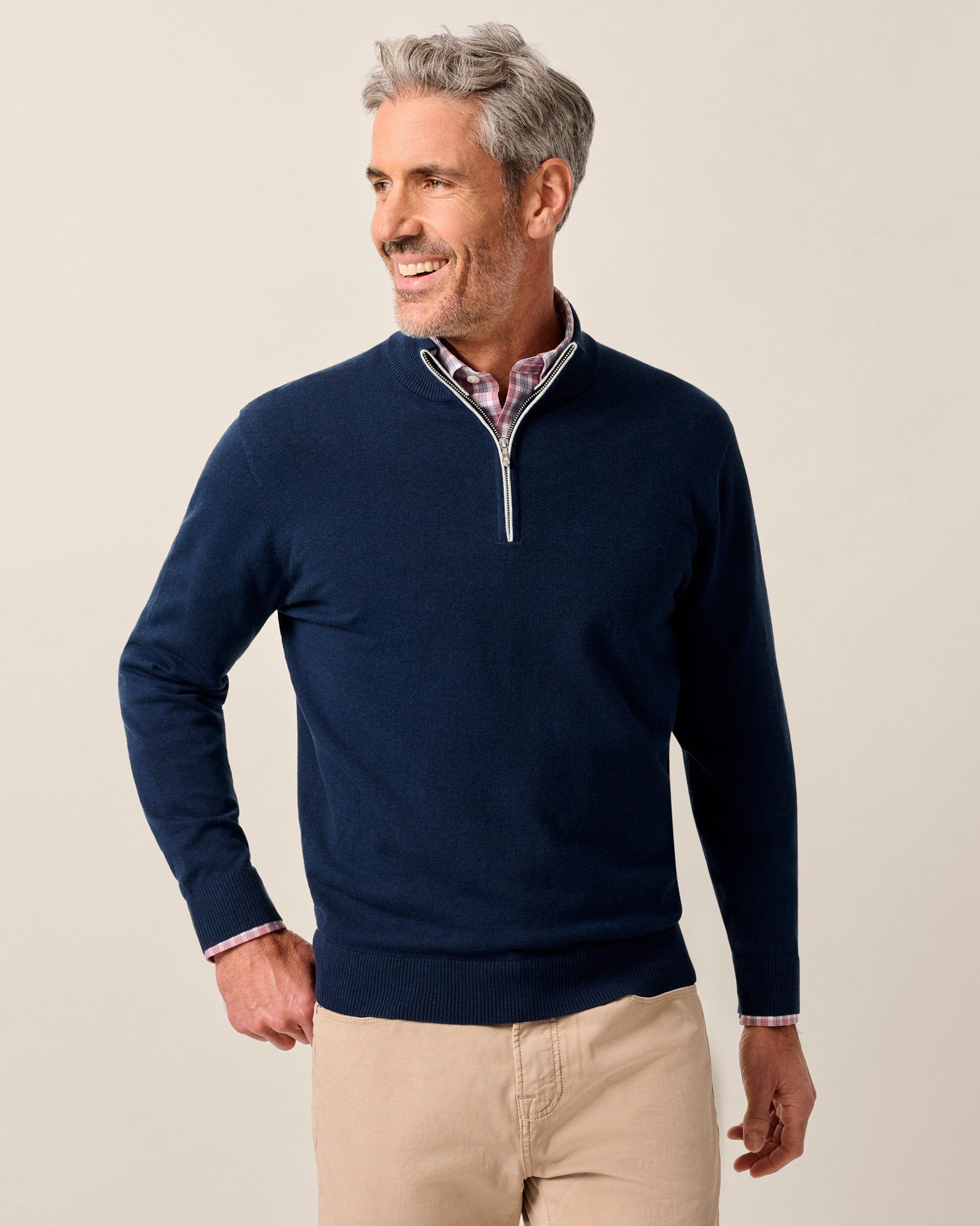 Johnnie-O Desmond Plaited Cotton Blend 1/4 Zip Sweater