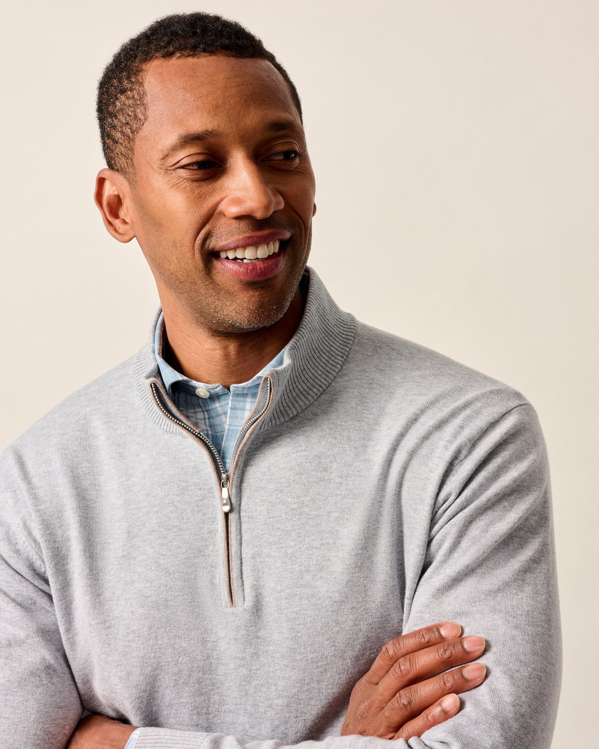 Johnnie-O Desmond Plaited Cotton Blend 1/4 Zip Sweater, Pebble