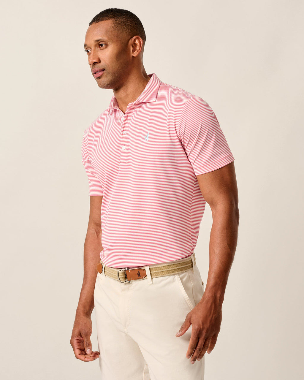 Johnnie-O Performance Mesh Polo - Dru Stripe, Azalea
