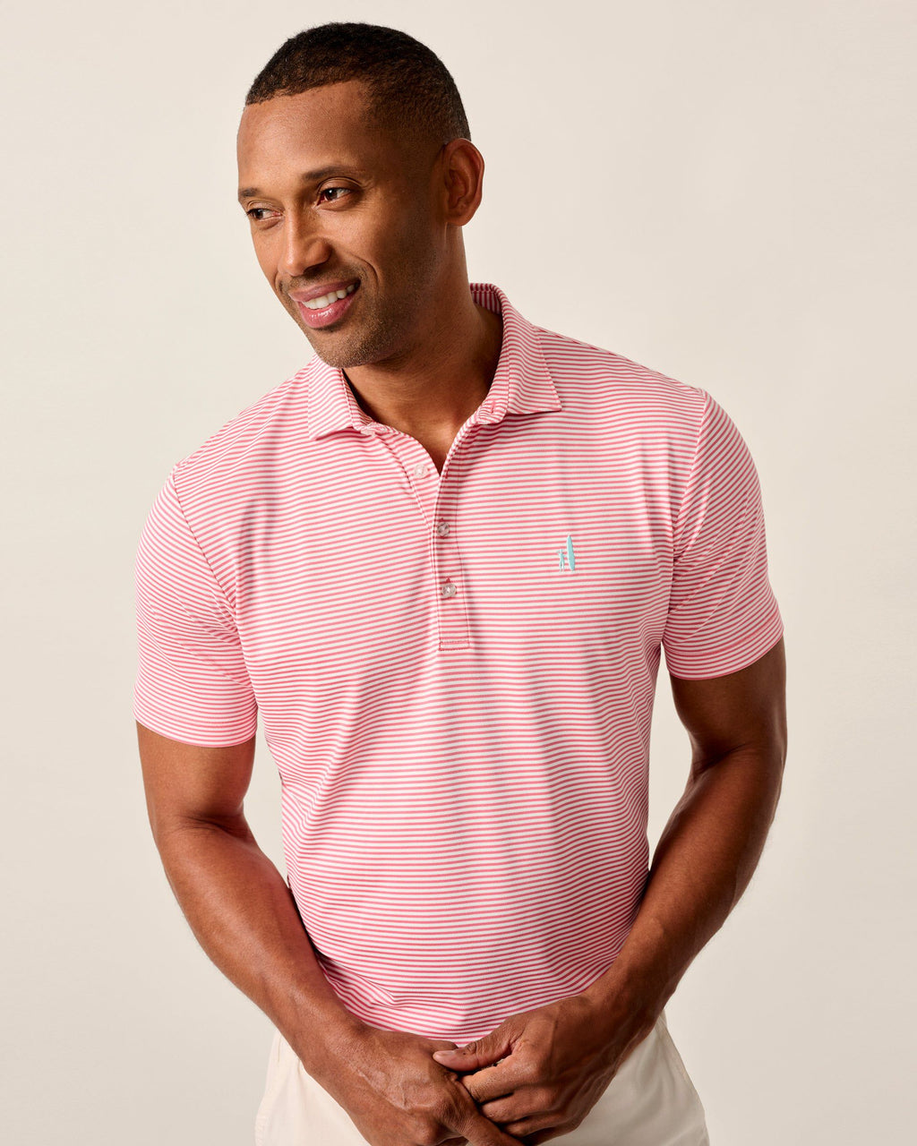 Johnnie-O Performance Mesh Polo - Dru Stripe, Azalea