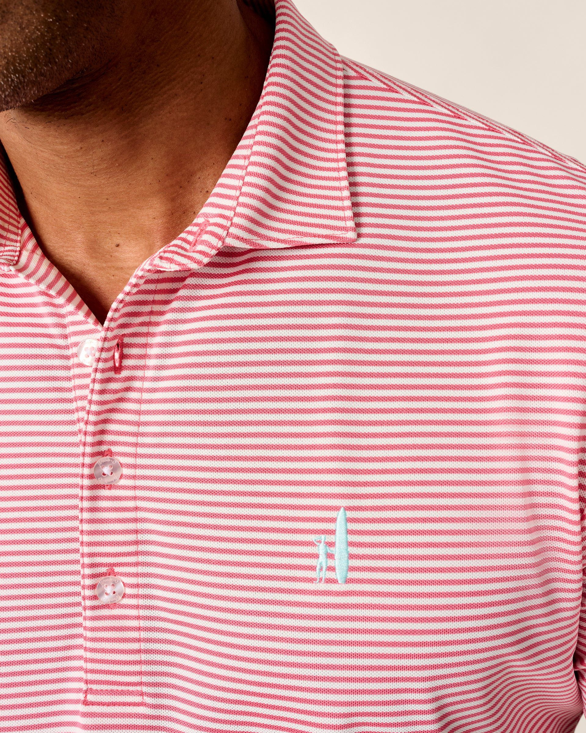 Johnnie-O Performance Mesh Polo - Dru Stripe, Azalea