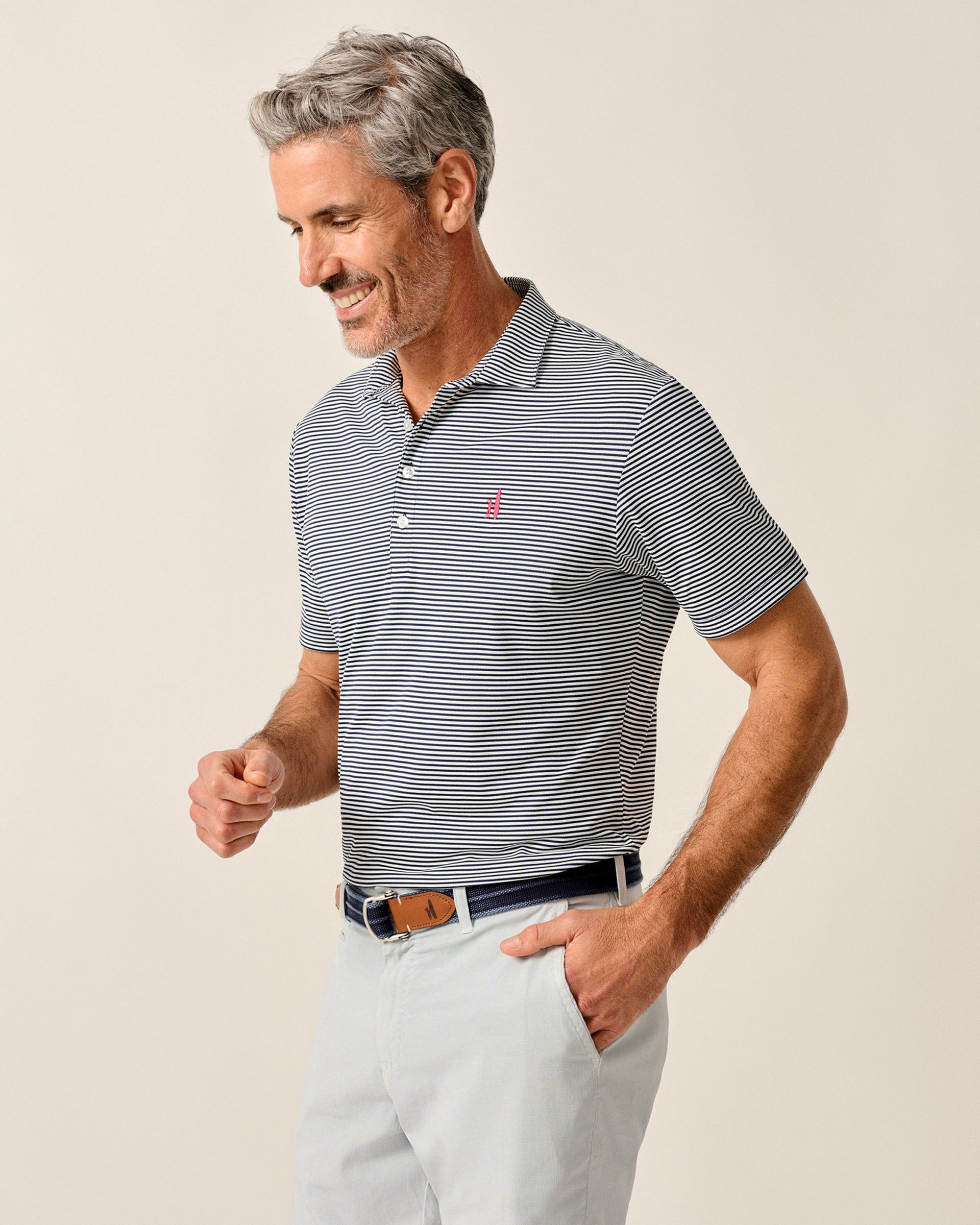 Johnnie-O Performance Mesh Polo - Dru Stripe, Navy