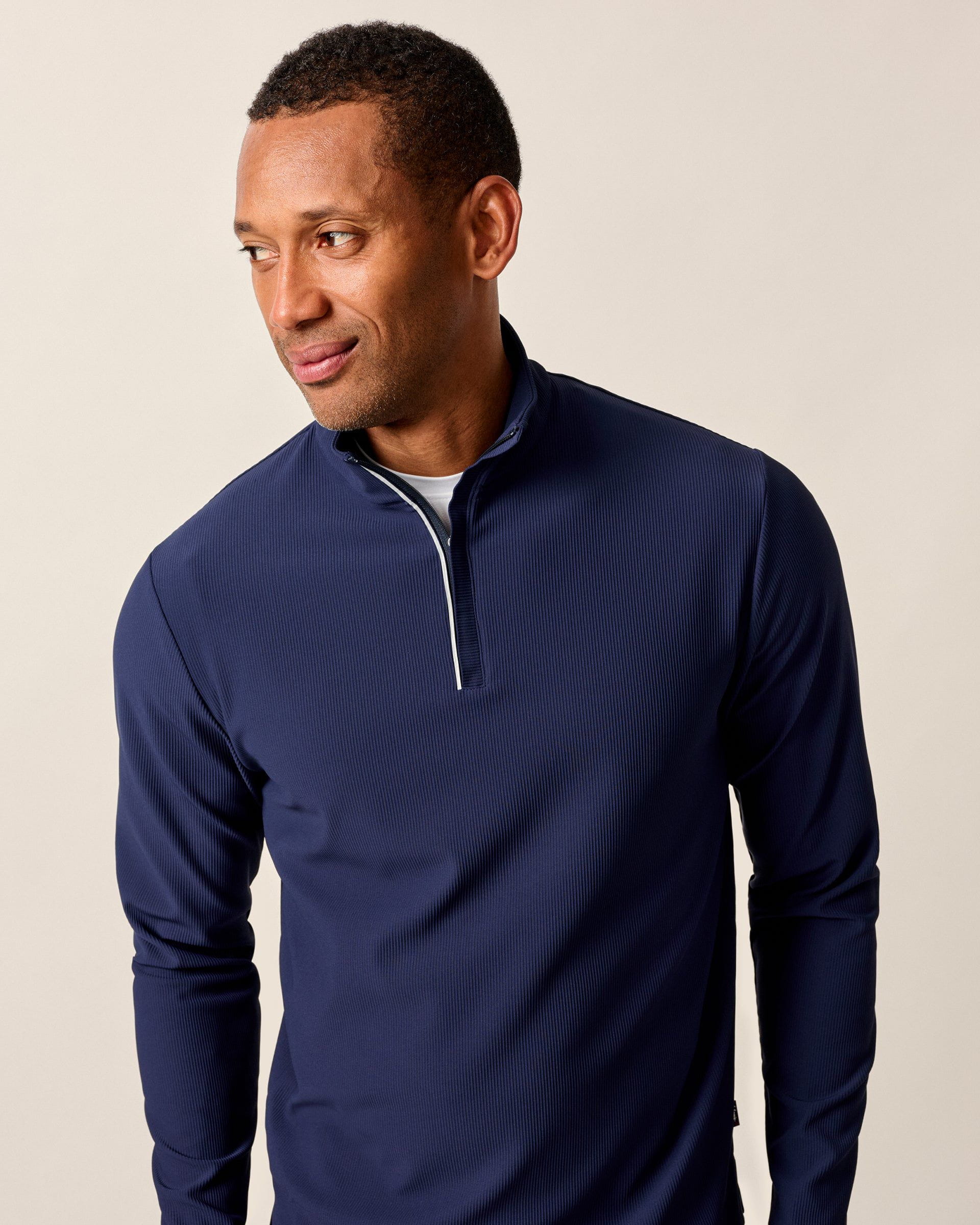 Johnnie-O Hoppin Ribbed Knit Performance 1/4 Zip Pullover, Navy
