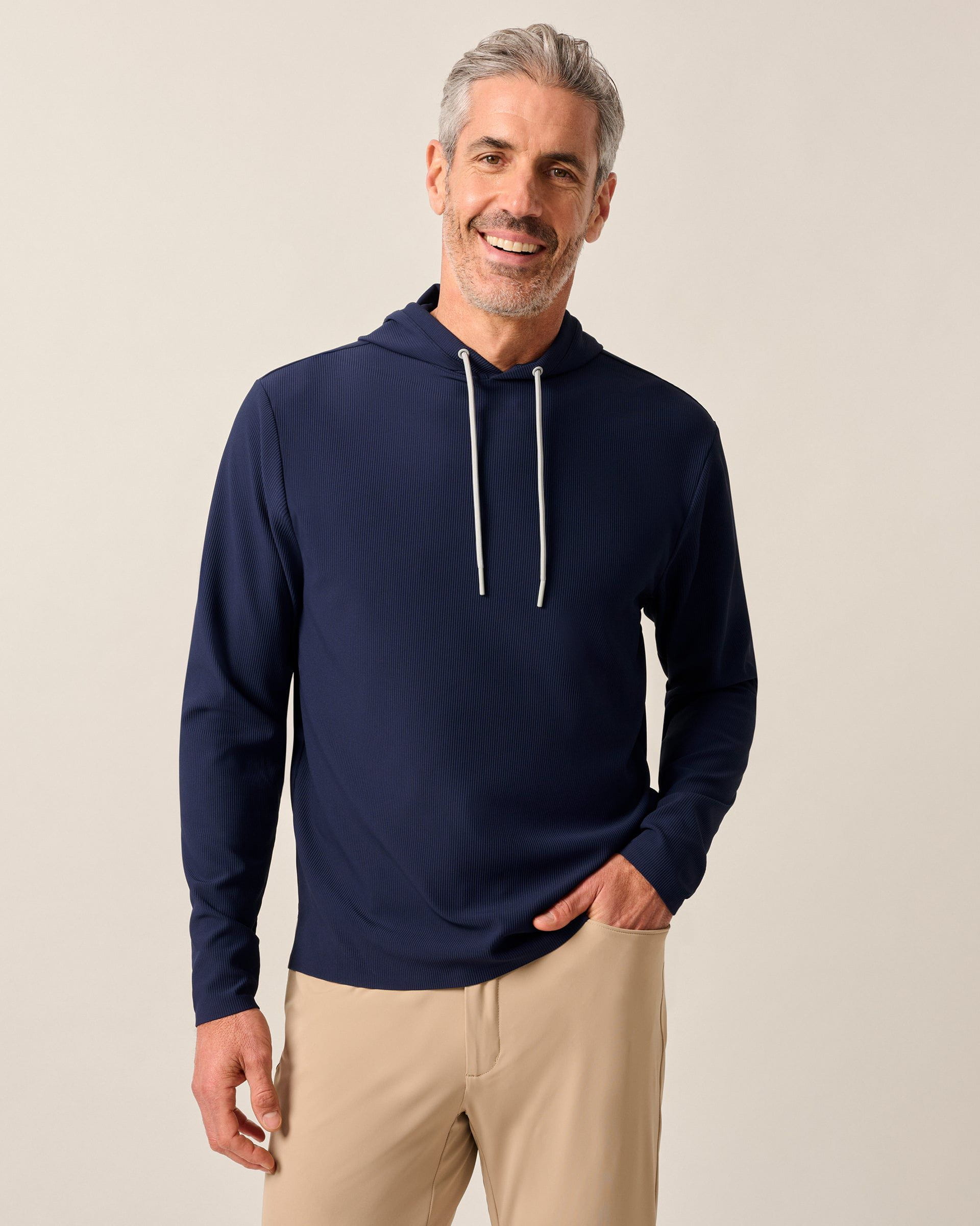 Johnnie-O Hoppin Ribbed Knit Performance Hoodie, Navy