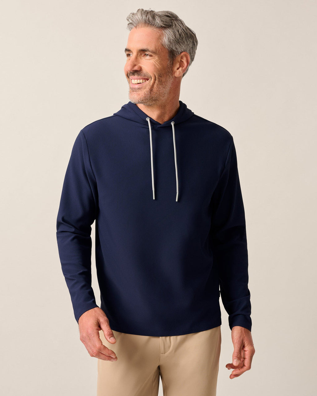 Johnnie-O Hoppin Ribbed Knit Performance Hoodie, Navy