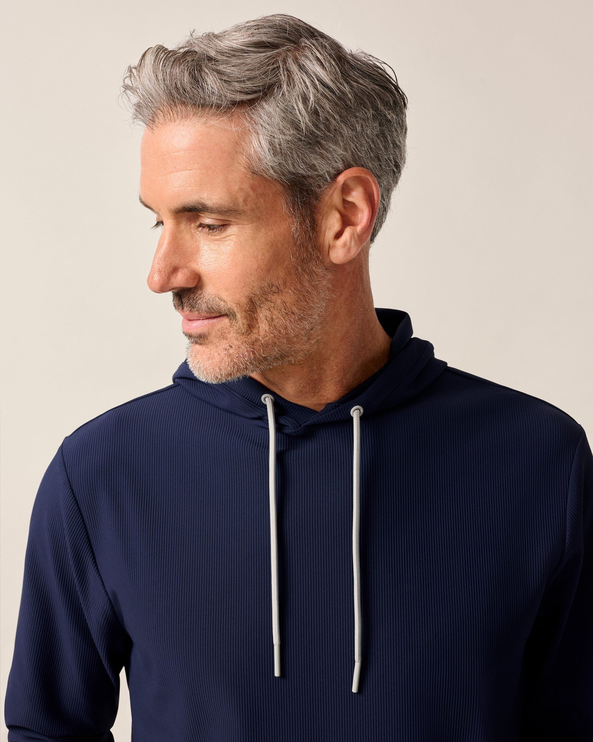Johnnie-O Hoppin Ribbed Knit Performance Hoodie, Navy