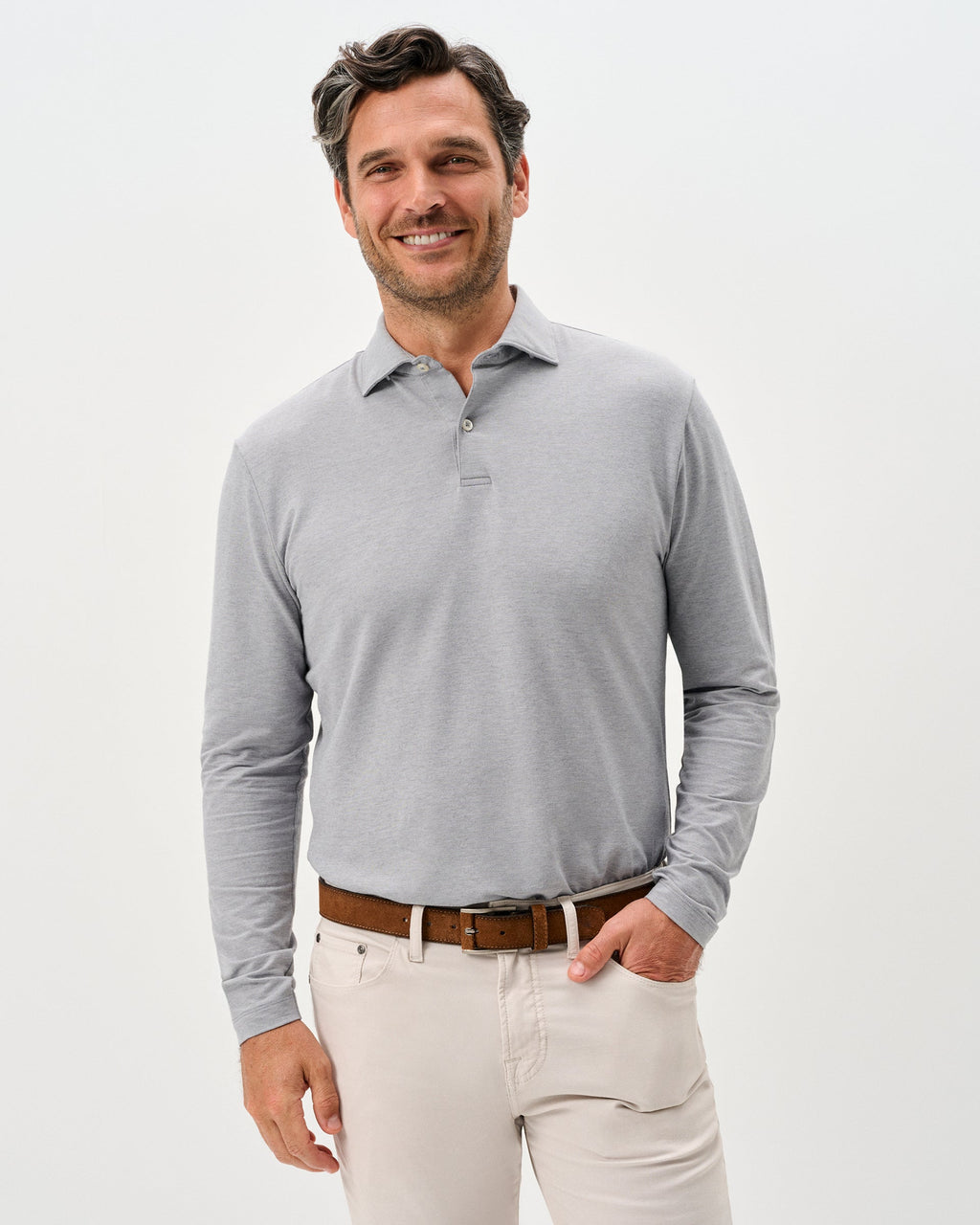 Johnnie-O Top Shelf Long Sleeve Polo - Idris, Charcoal