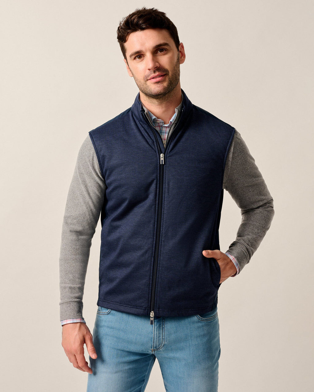 Johnnie-O Lomond Printed Knit Vest with PrimaLoft®, Navy
