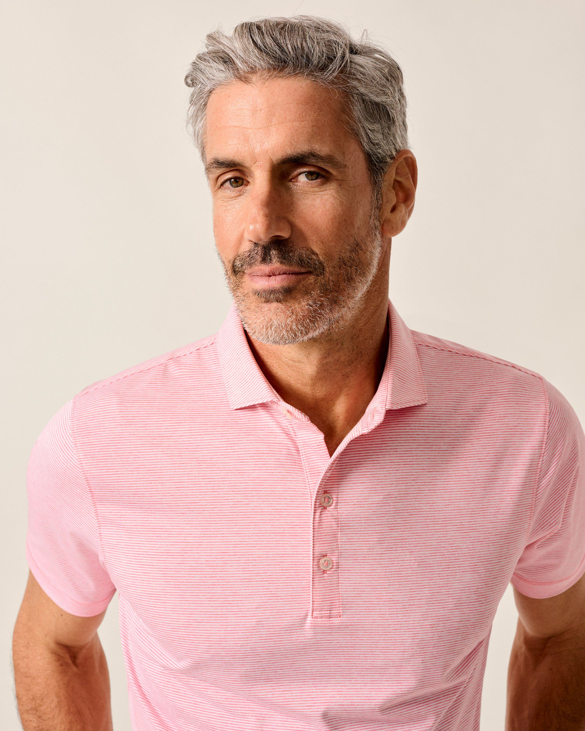Johnnie-O Performance Jersey Polo - Lyndonn Stripe, Azalea