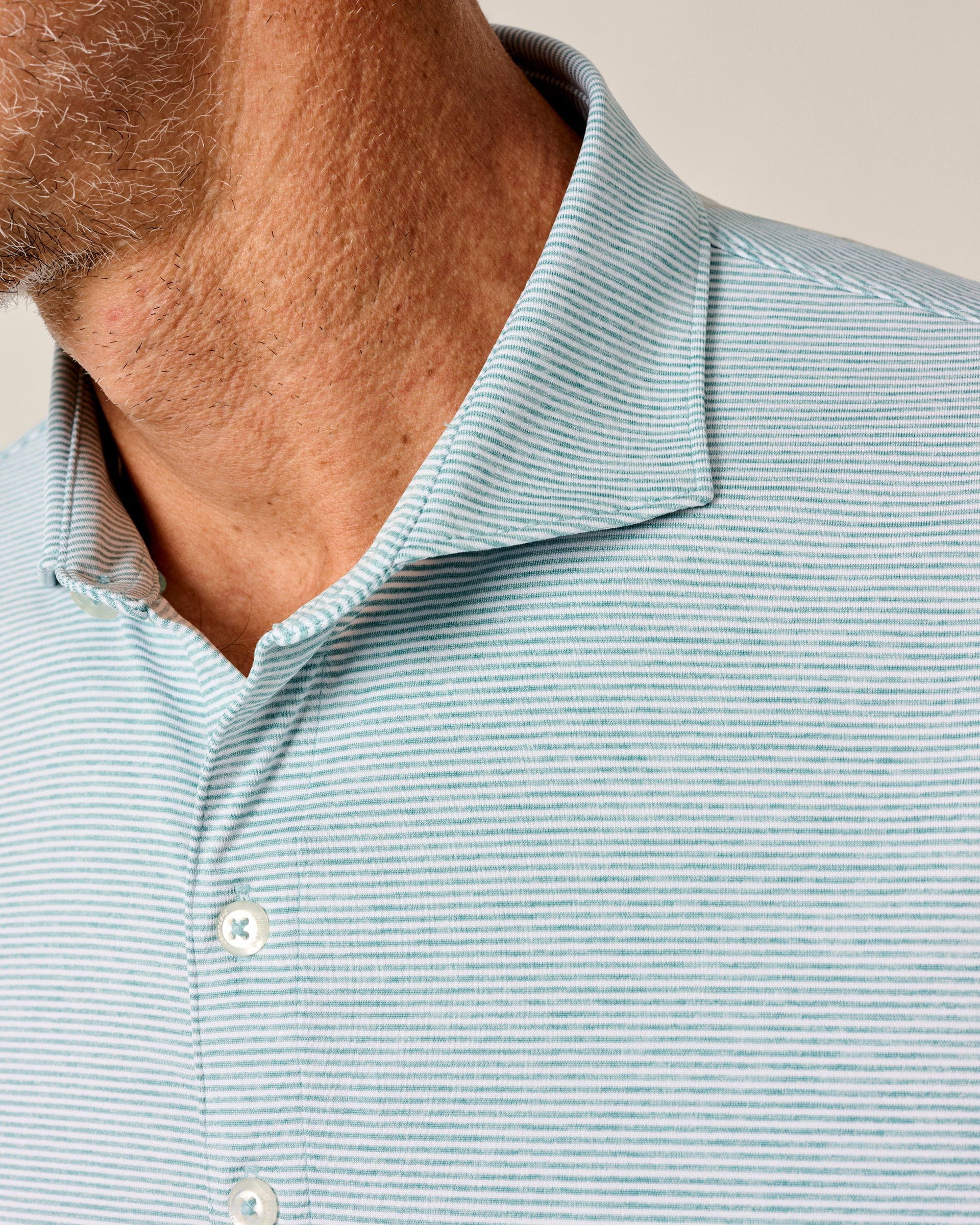 Johnnie-O Performance Jersey Polo - Lyndonn Stripe, Gulf Blue