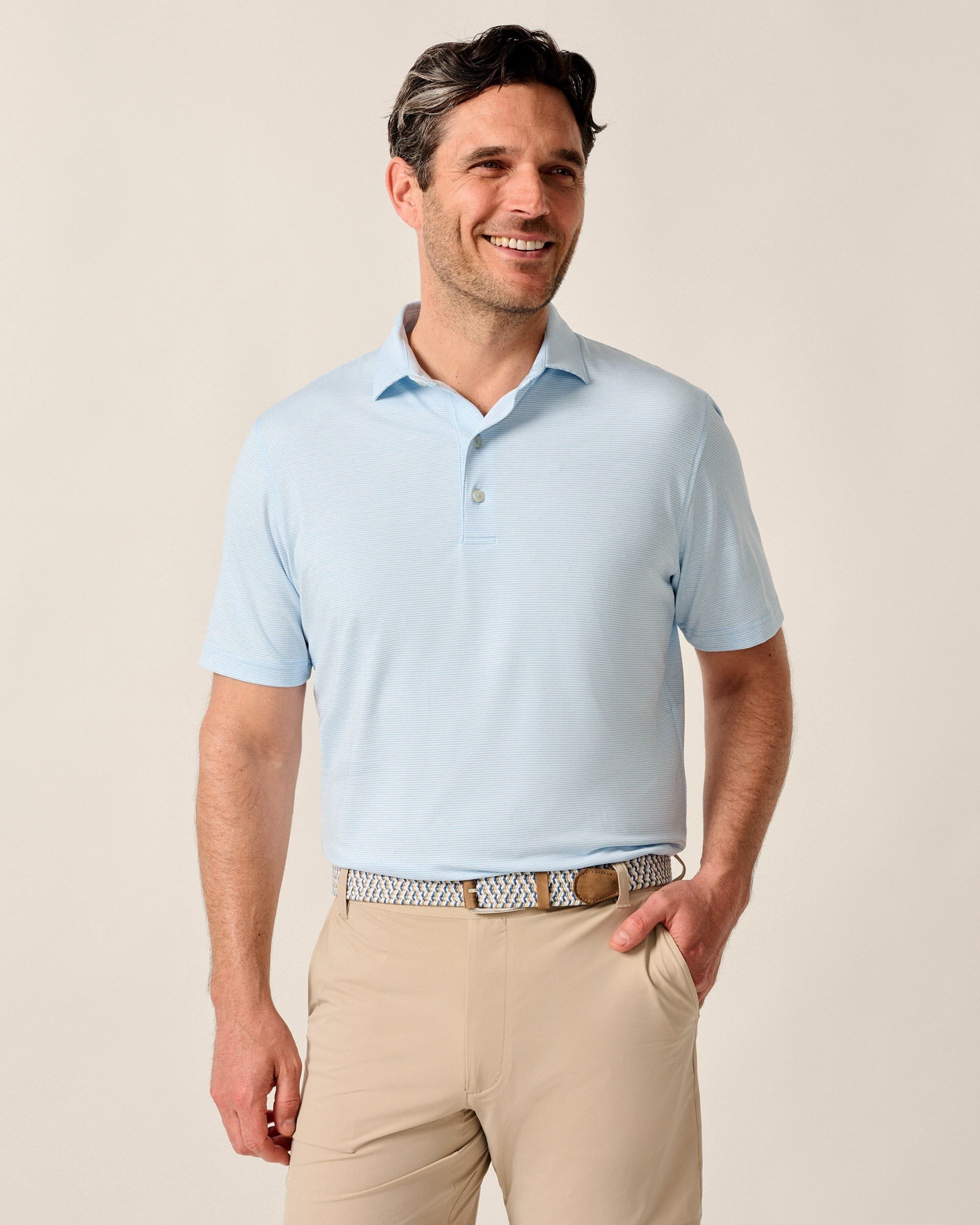 Johnnie-O Performance Jersey Polo - Lyndonn Stripe, Gulf Blue