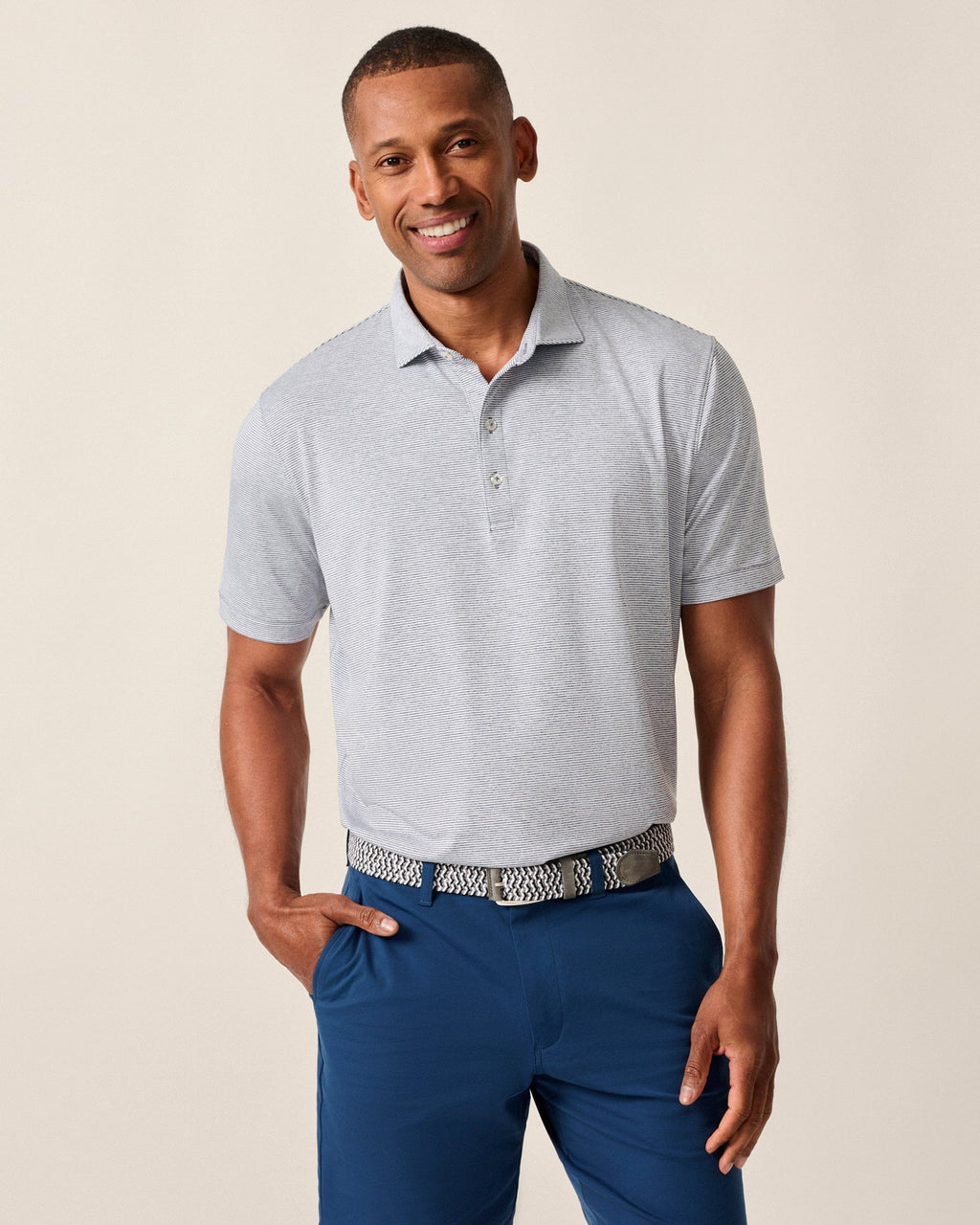 Johnnie-O Performance Jersey Polo - Lyndonn Stripe, Gulf Blue