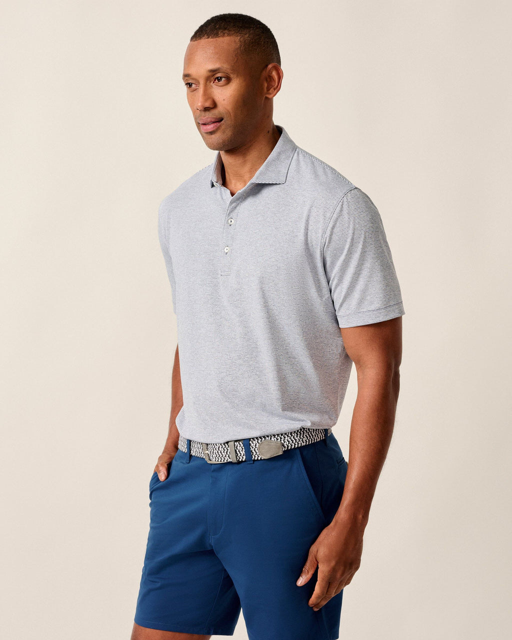 Johnnie-O Performance Jersey Polo - Lyndonn Stripe, Gulf Blue
