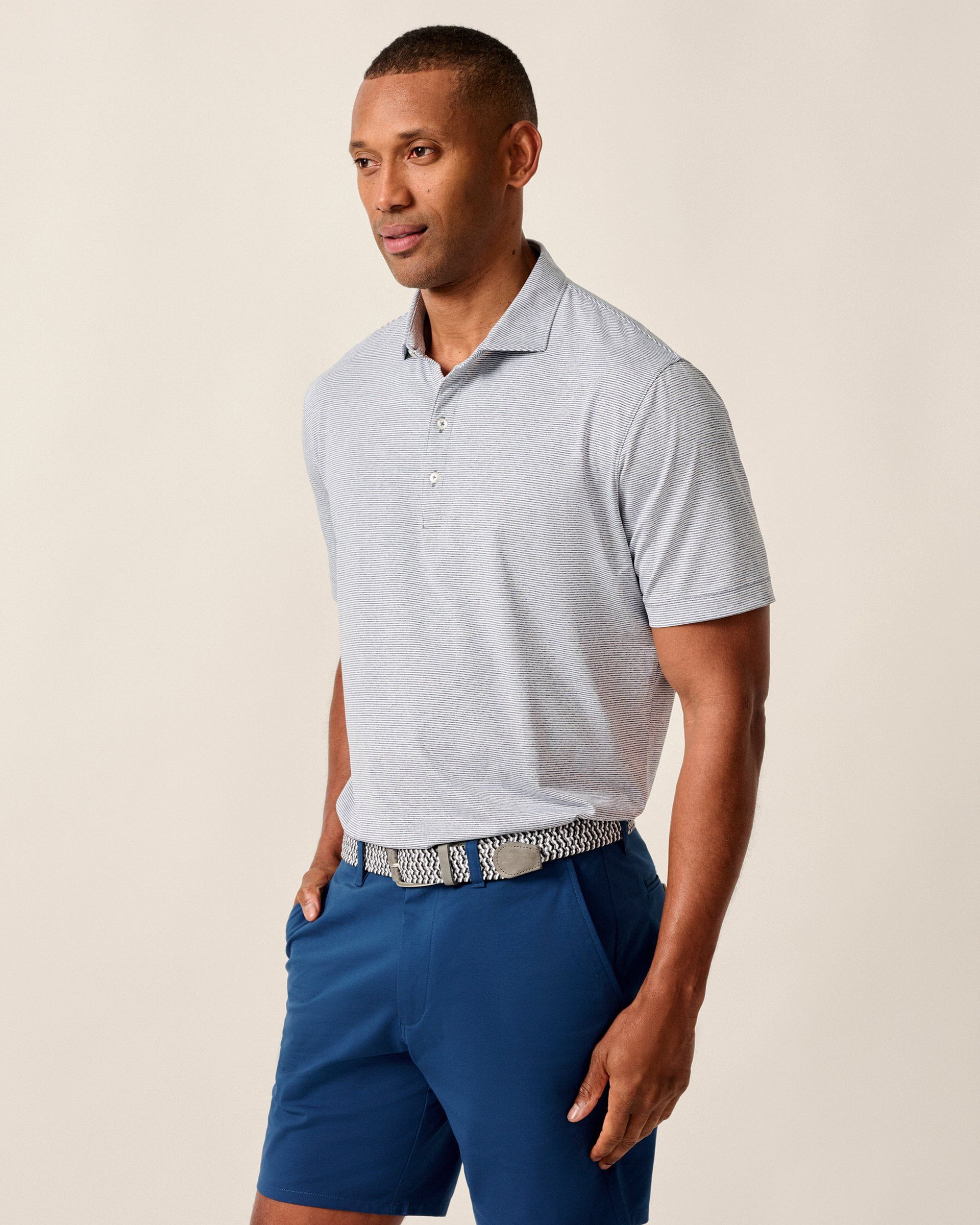 Johnnie-O Performance Jersey Polo - Lyndonn Stripe, Gulf Blue