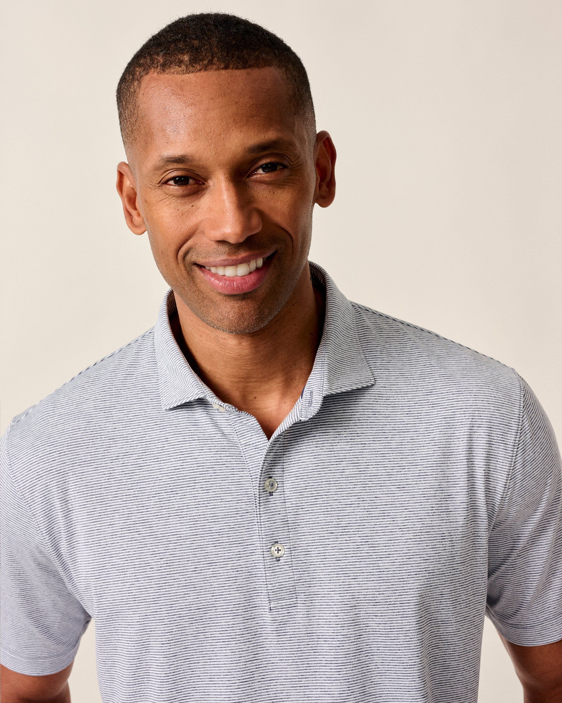 Johnnie-O Performance Jersey Polo - Lyndonn Stripe, Gulf Blue