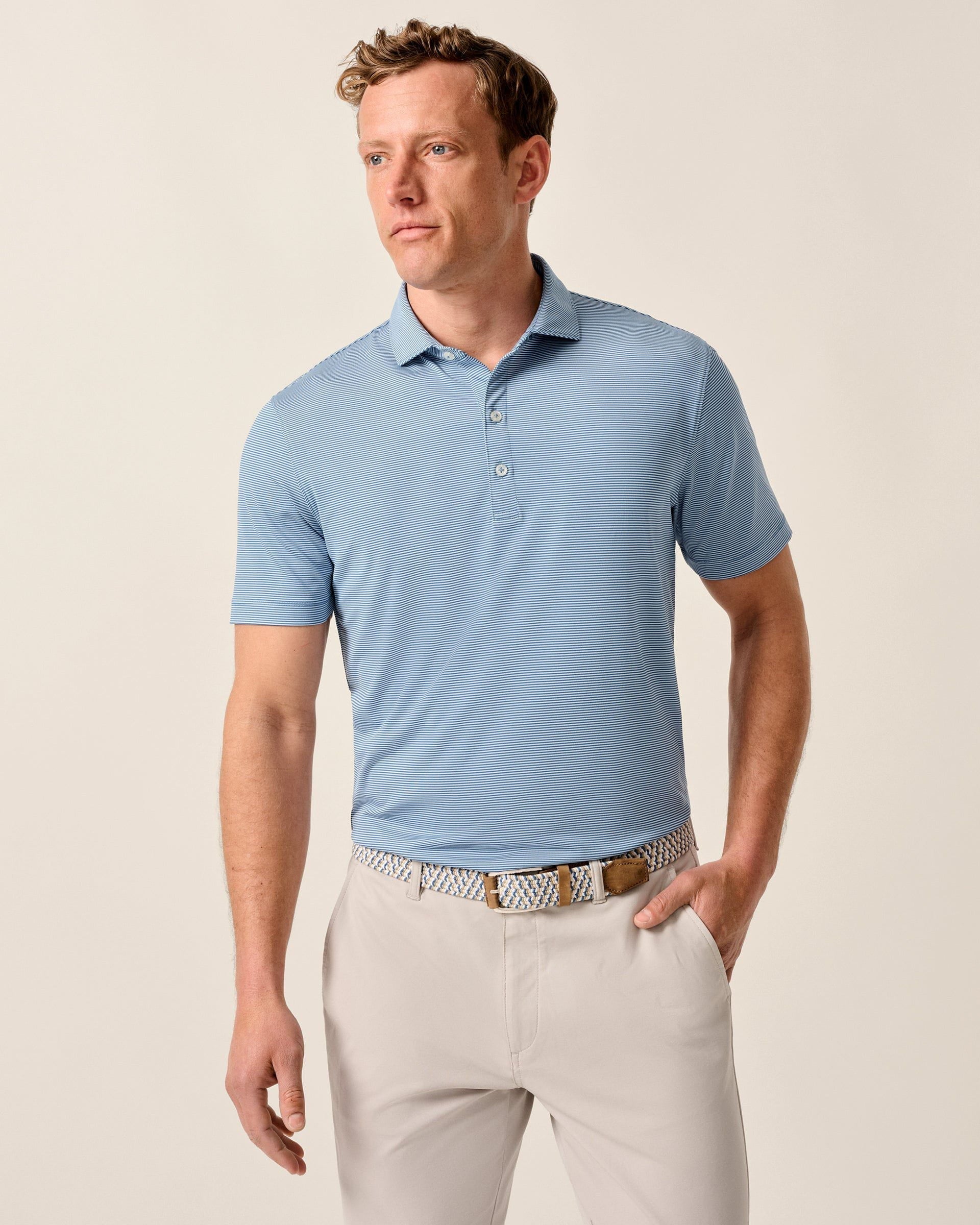 Johnnie-O Performance Jersey Polo - Lyndonn Stripe, Kona Lake