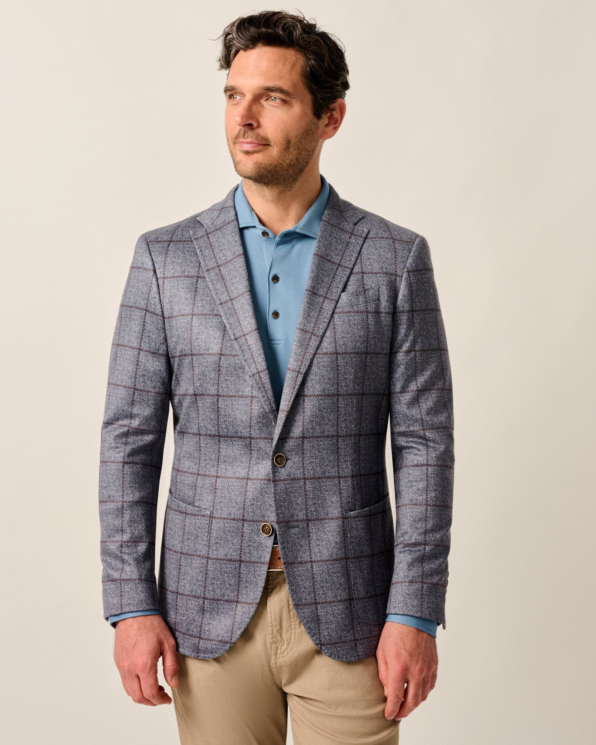 Johnnie-O Malachi Top Shelf Windowpane Knit Sport Coat, Gray