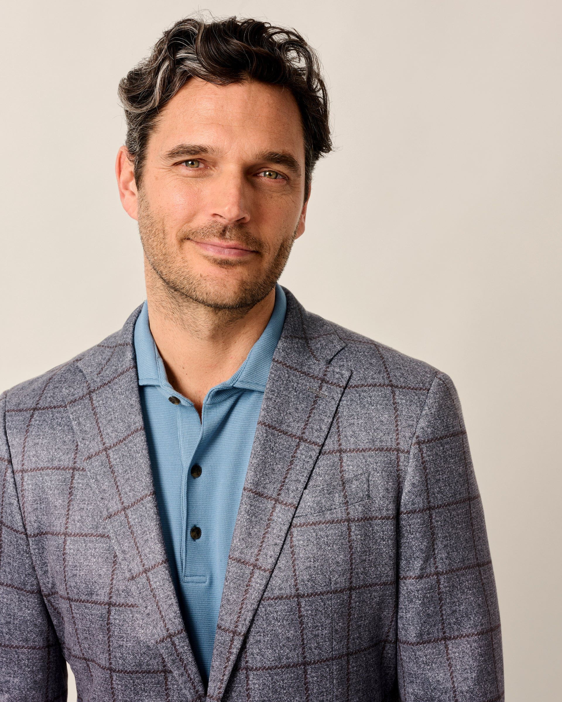 Johnnie-O Malachi Top Shelf Windowpane Knit Sport Coat, Gray