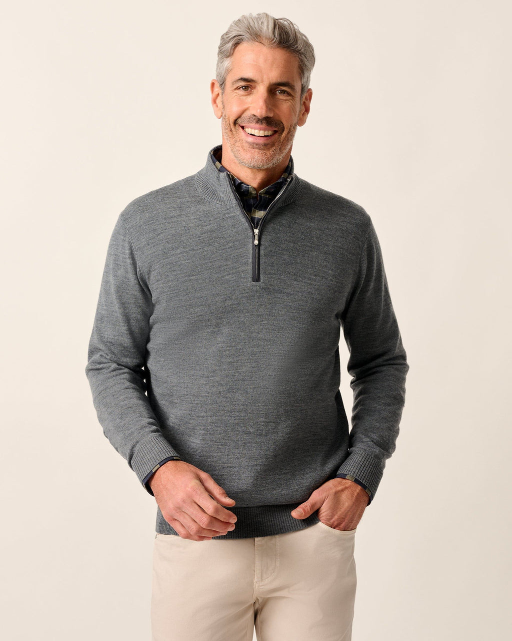 Johnnie-O Raynor Merino 1/4 Zip Sweater, Charcoal