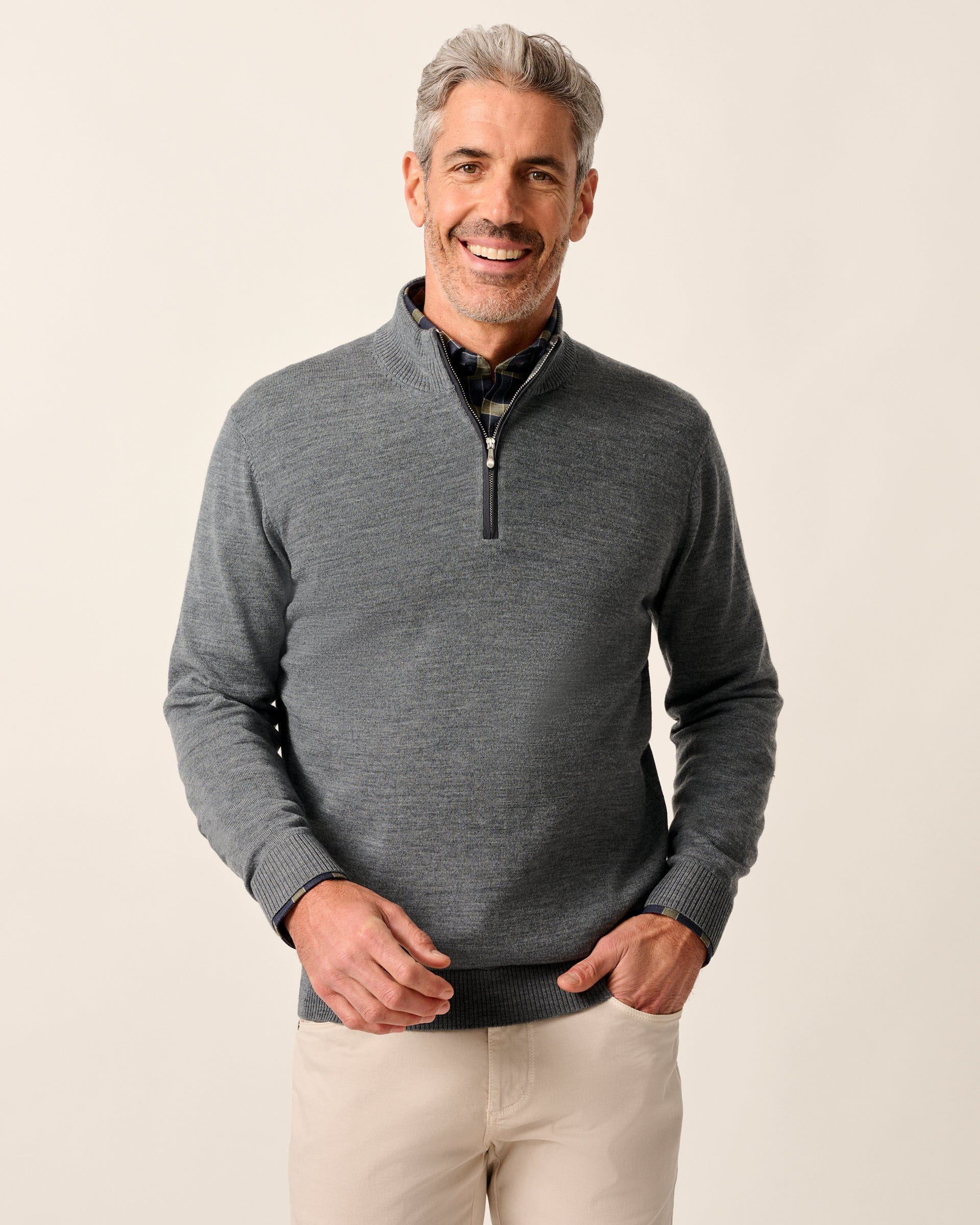 Johnnie-O Raynor Merino 1/4 Zip Sweater, Charcoal
