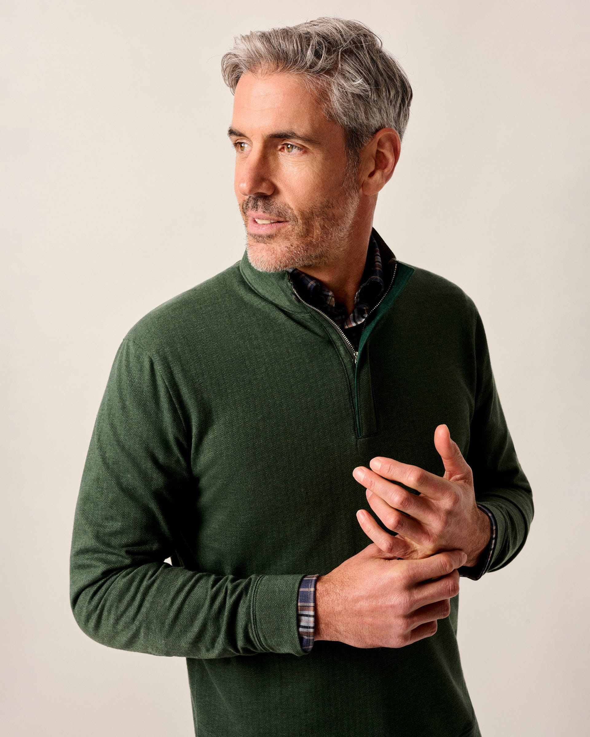 Johnnie-O Rubin Herringbone Cashmere Blend 1/4 Zip Pullover
