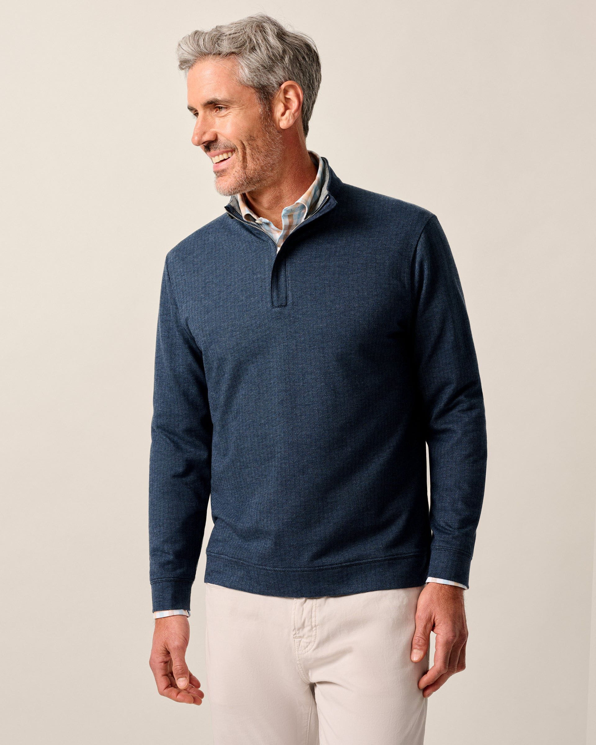 Johnnie-O Rubin Herringbone Cashmere Blend 1/4 Zip Pullover