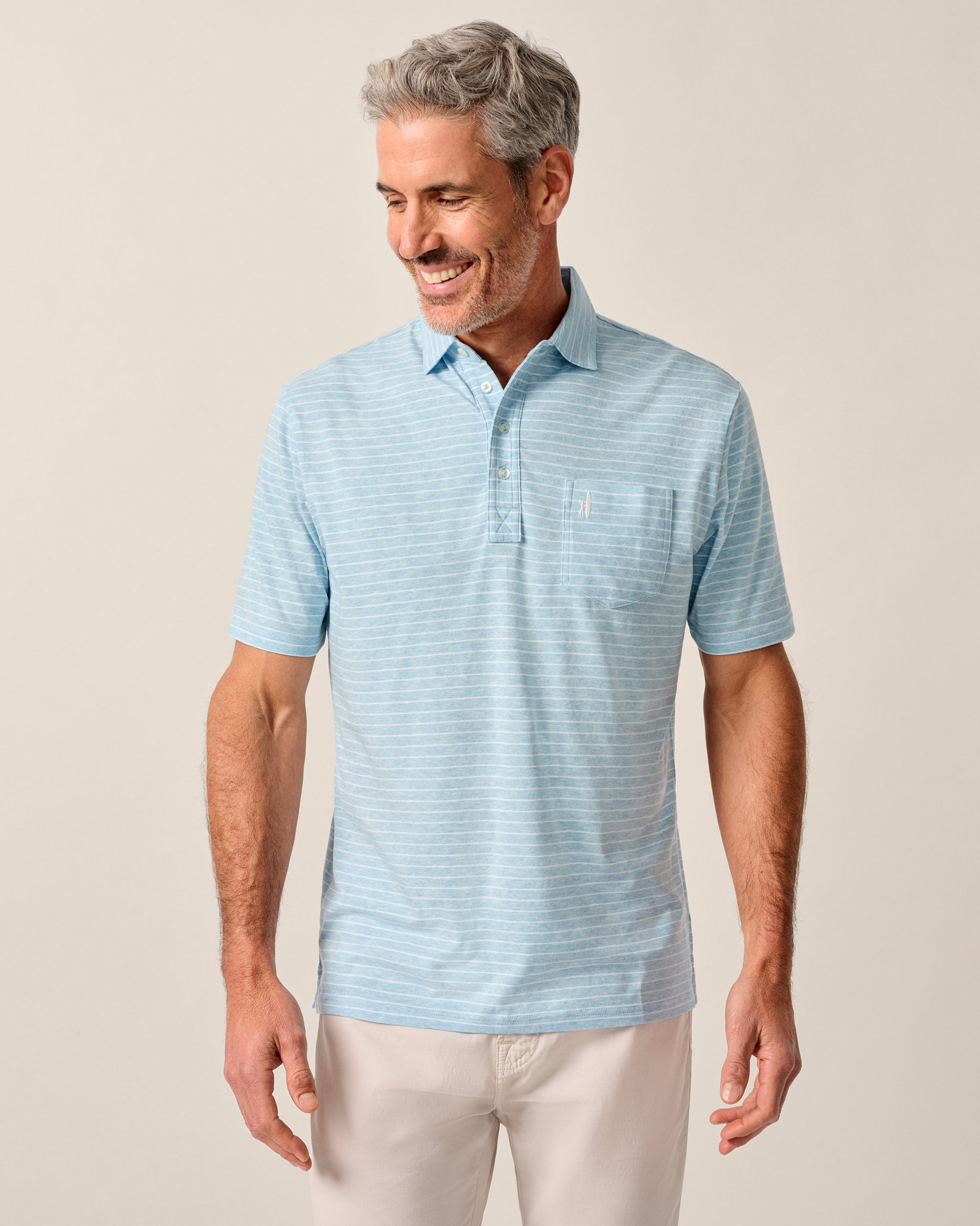 Johnnie-O Original 4-Button Polo - Ryan Stripe, Cloud Blue